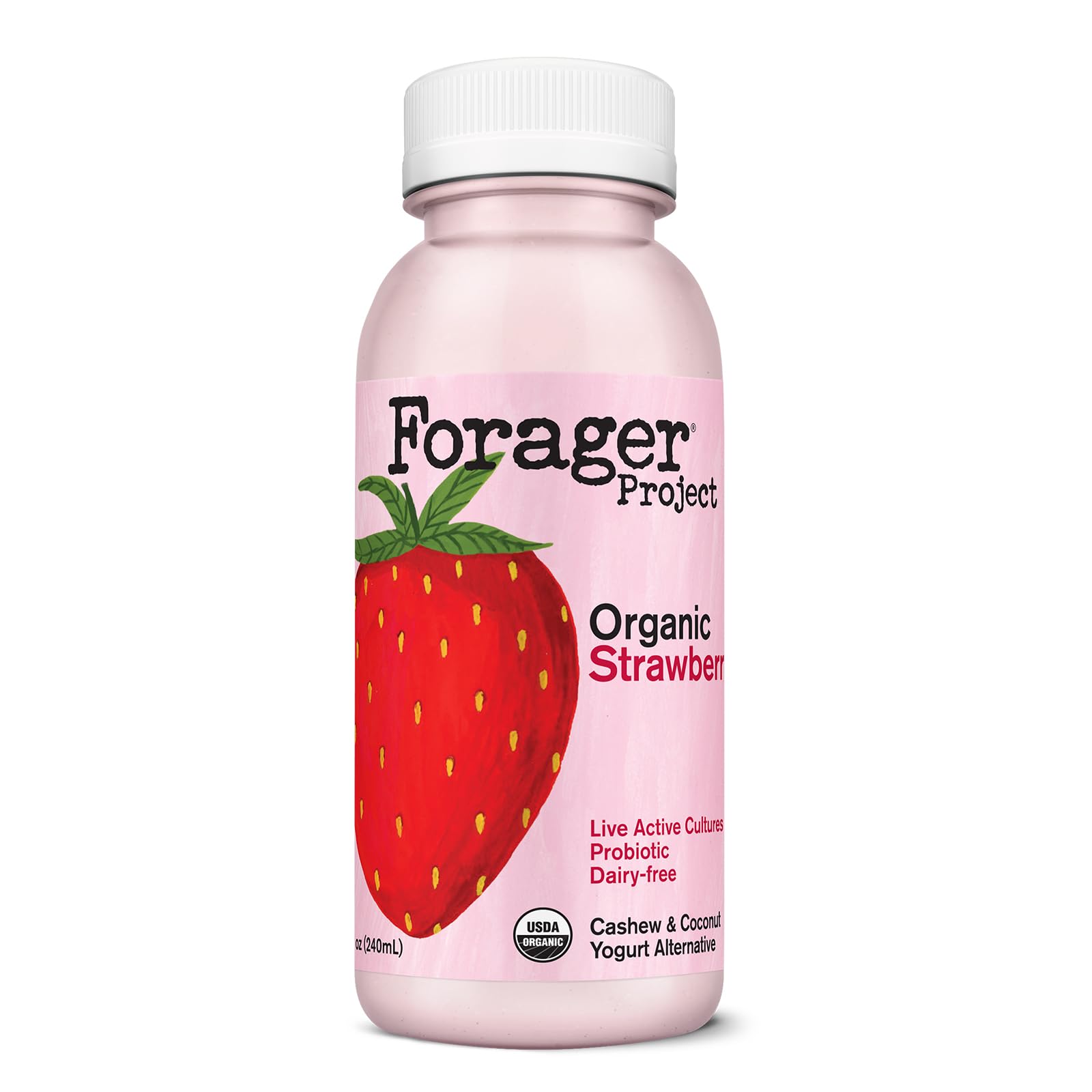 Forager Project Organic Strawberry Cashew Kefir Style Drink, 8 fl oz | Real strawberries. Live active probiotic cultures, dairy-free. No gums or oils. Single-serve bottle