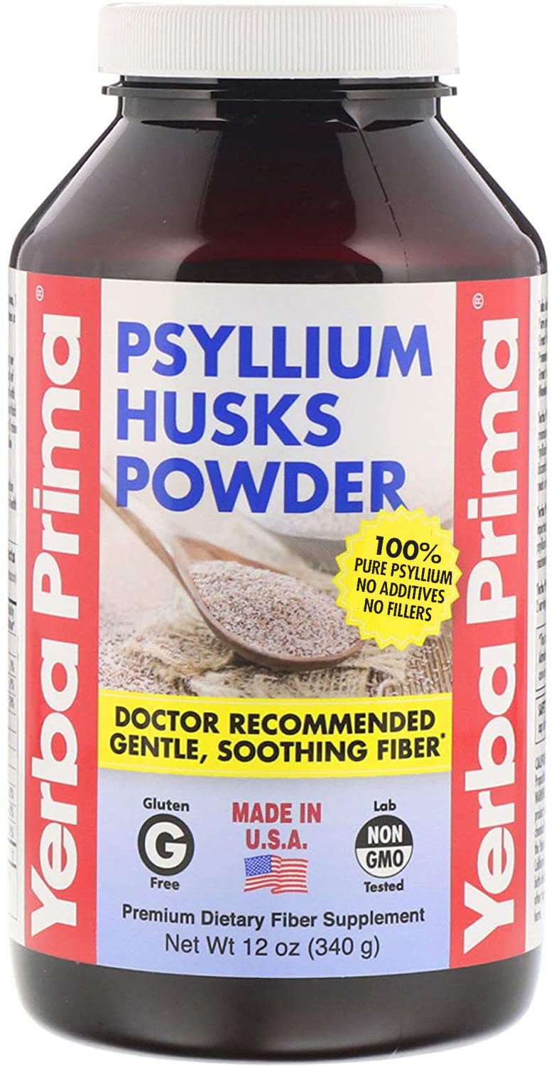 Yerba Prima Psyllium Husks Fiber Powder, 12 Ounce - Natural Fiber Supplement - Colon Cleanse - Gut Health - Vegan, Non-GMO, Gluten Free
