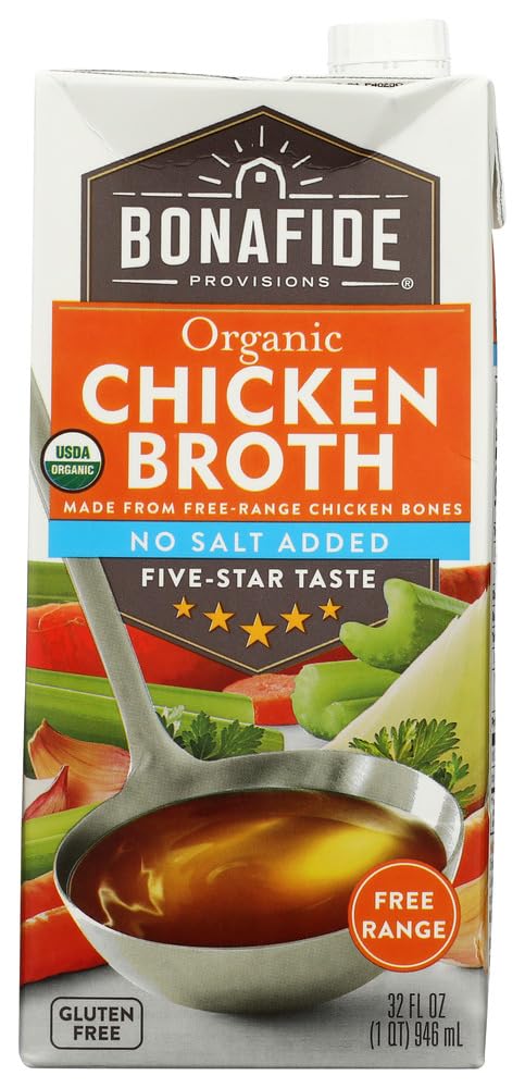 Bonafide Provisions No Salt Added Organic Chicken Broth, Shelf Stable 32 fl oz