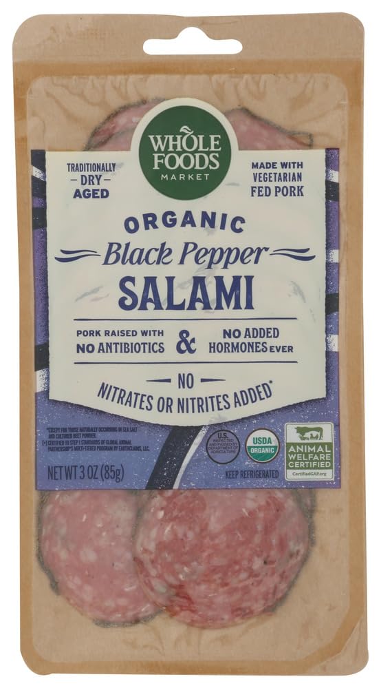 Whole Foods Market Organic Sliced Black Pepper Salami, 3 OZ