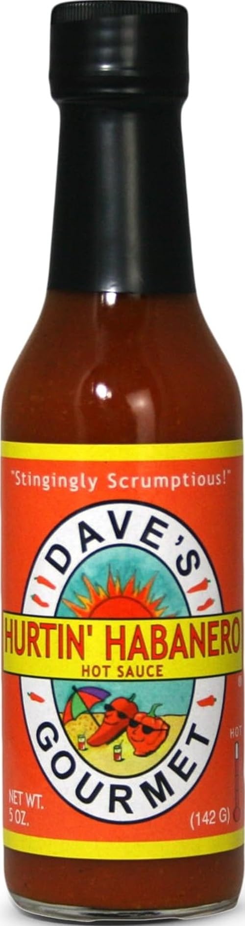 Dave's Gourmet Hurtin' Habanero Hot Sauce - Balanced Moderate Heat with Habanero, Garlic & Spices - Hot Sauce - Ideal for Grilled Meats, Eggs & More - Gluten-Free, Low Sodium Sauce - 5oz (Pack of 1)