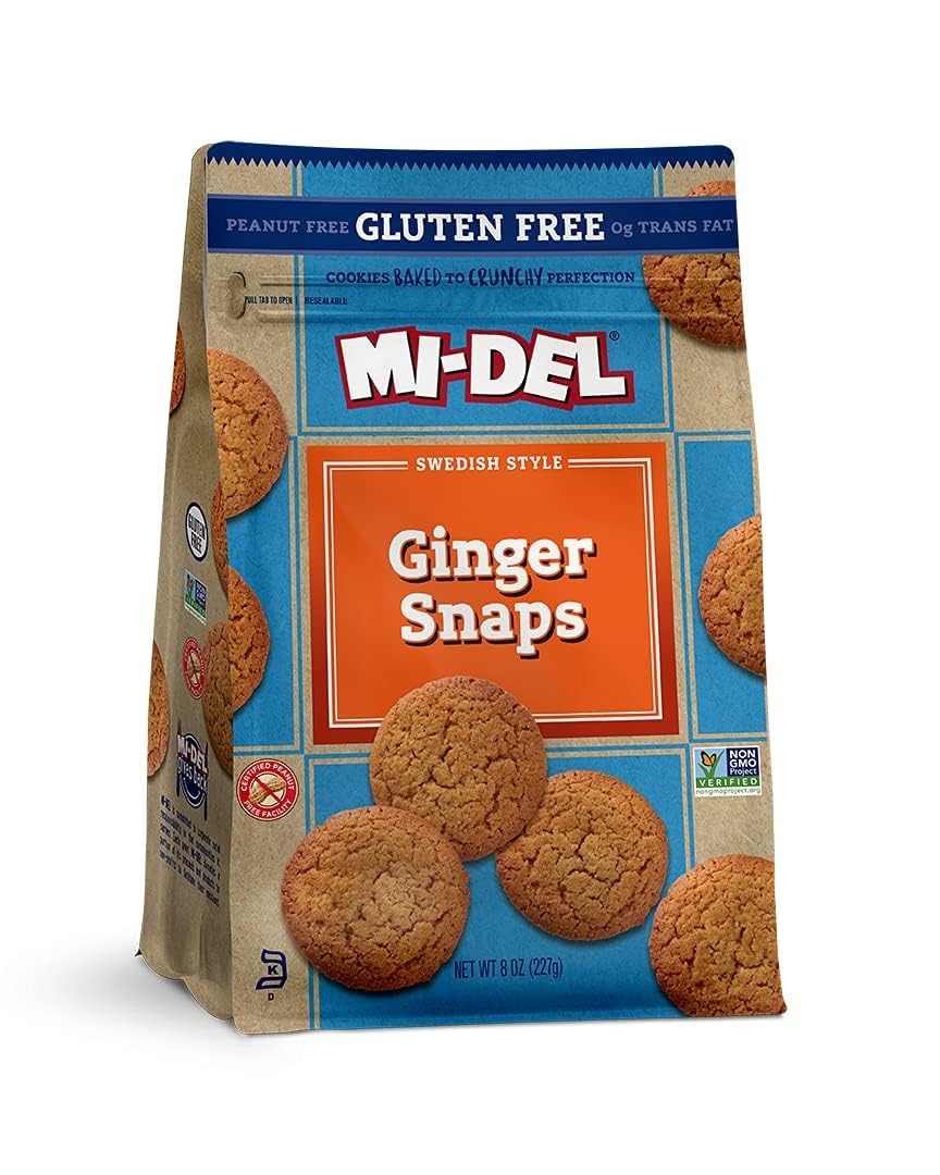 Midel Gluten Free Ginger Snaps, 8 OZ | All Natural Ginger Snap Cookies Made with Gluten-Free Flour, Molasses and Real Ginger