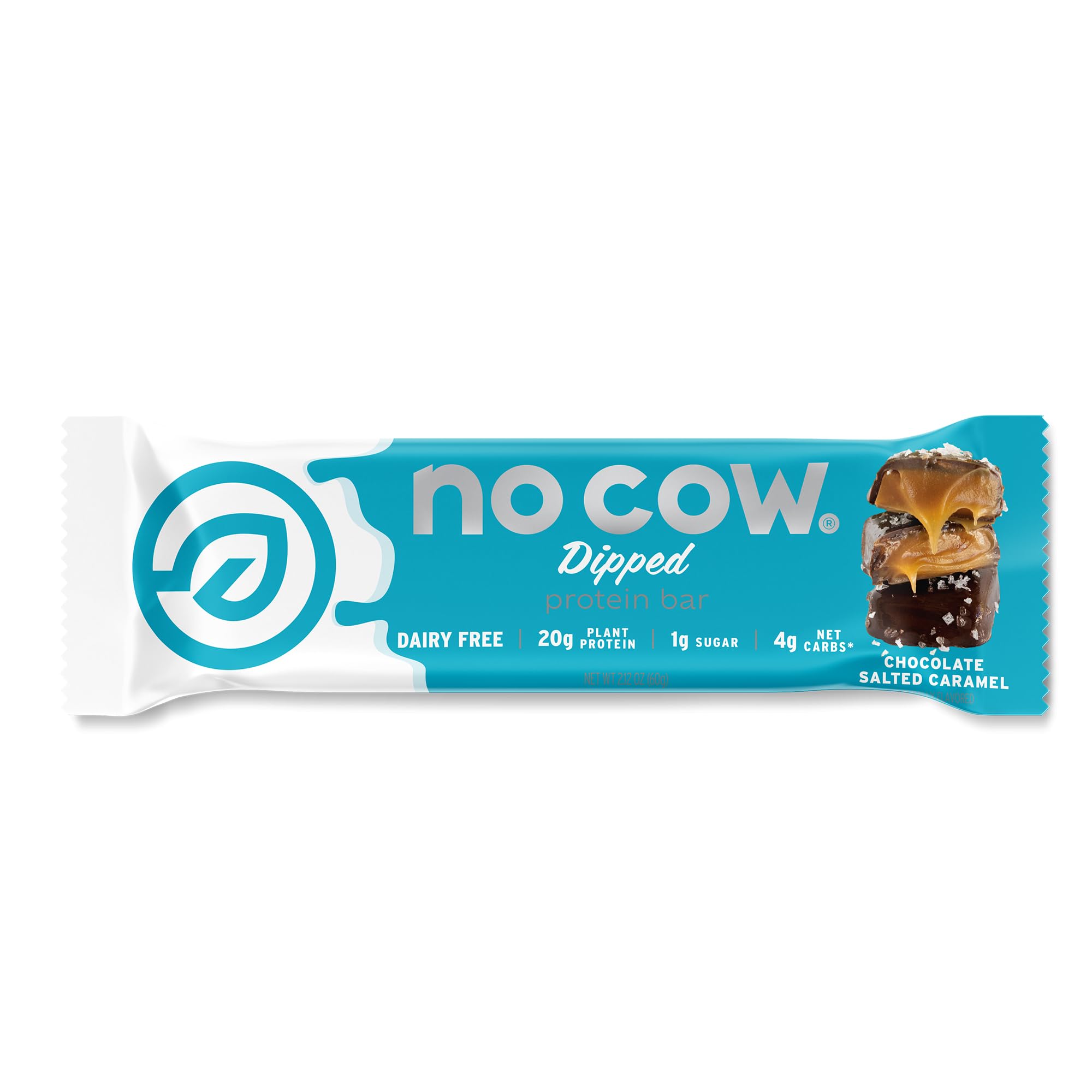 No Cow Chocolate Salted Caramel Vegan Protein Bars, 1 Bar | 20g High Plant-Based Protein, High Fiber, Low Sugar, Gluten-Free, Dairy-Free, Soy-Free, Keto-Friendly Snack Bars