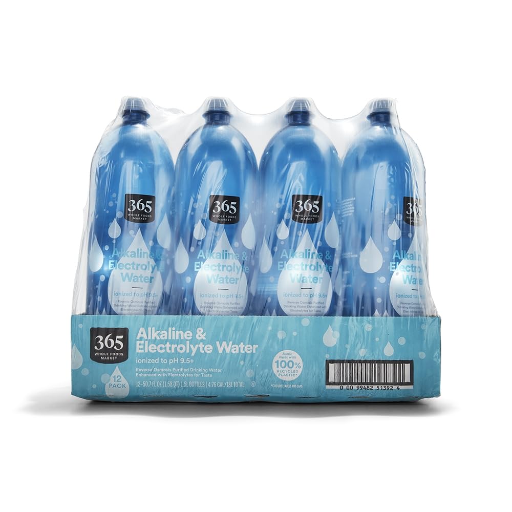 Alkaline and Electrolyte Water, 1.5L 100% Recycled Plastic Bottles, 12 Pack