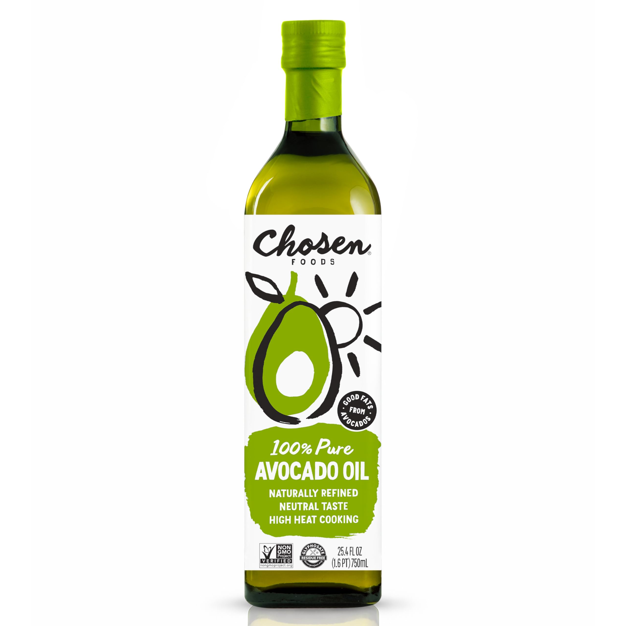 Chosen Foods Refined Avocado Oil for Cooking, 25.4 Fl Oz (Pack Of 1) | 100% Pure, High Smoke Point