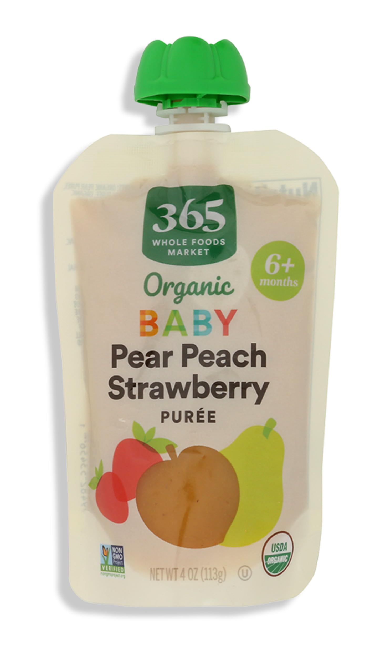 365 by Whole Foods Market Organic Pear Peach Strawberry Baby Food Sgl, 4 OZ