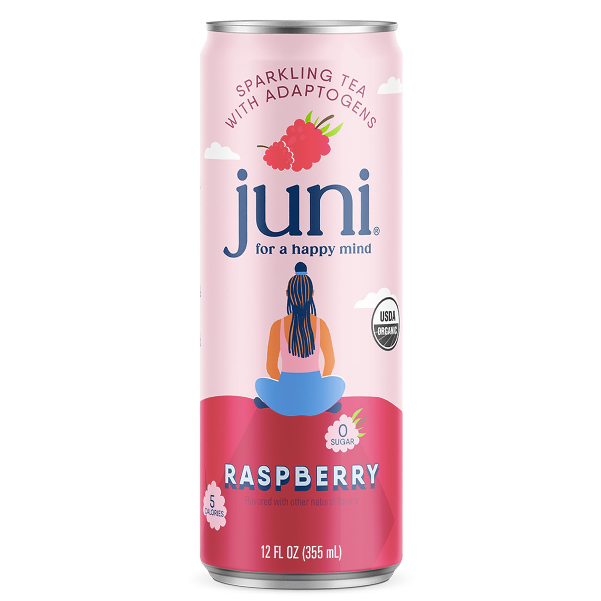 Juni Sparkling Adaptogen Drink, Tropical, Mood & Focus, 12 Fl Oz | Zero Sugar, Ashwagandha, Lion’s Mane & Reishi Mushrooms, 5 Calories, Organic Drinks