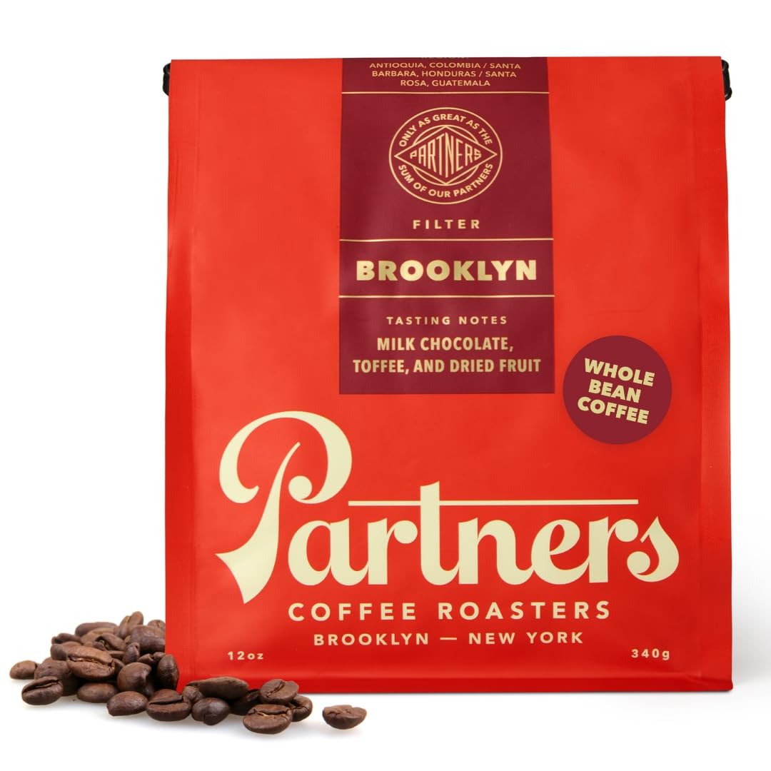 PARTNERS COFFEE ROASTERS - Whole Bean Coffee (Brooklyn - Medium Roast) 12oz - Versatile & Delicious Daily Brew - Whole Coffee Beans - Lab Tested for Mycotoxins & Heavy Metals - Hand Roasted in NYC
