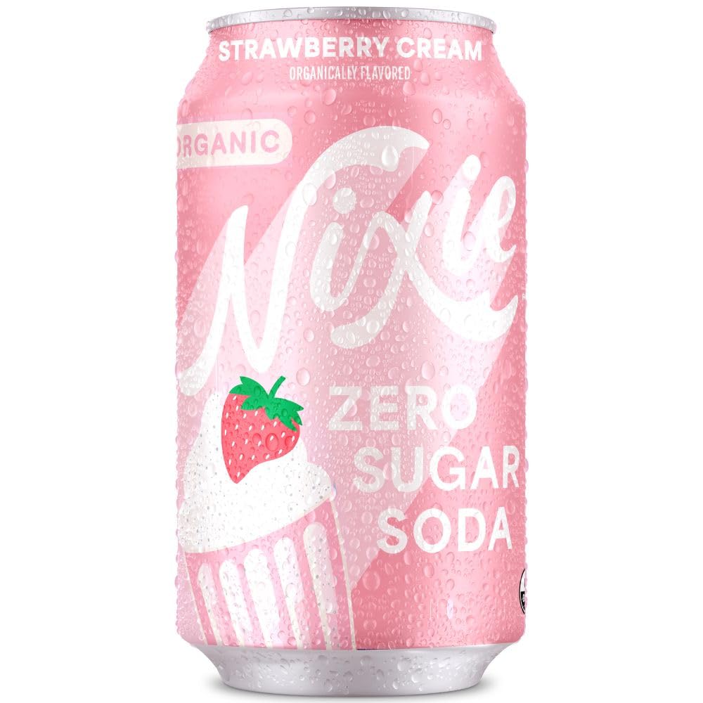 Nixie Organic Zero Sugar Soda - Strawberry Cream, 1 Can | Zero Calories • USDA Certified Organic • No Artificial Sweeteners • Non GMO • Caffeine Free