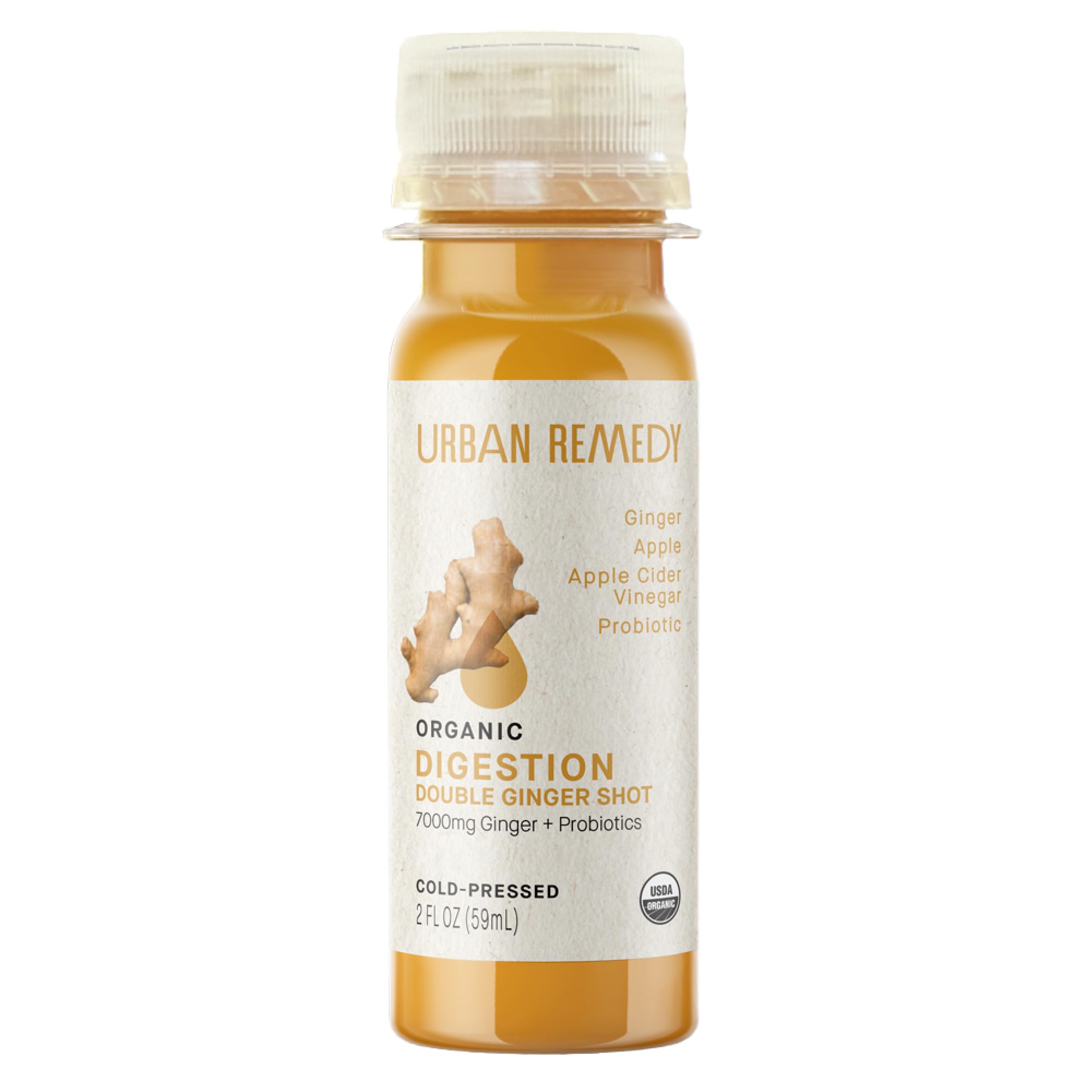 Urban Remedy Organic Digestion Double Ginger Shot, 2 fl oz | 7000 mg Ginger, Cold-Pressed, Digestion and Immunity Support, Ready-to-Drink, 3g Sugar