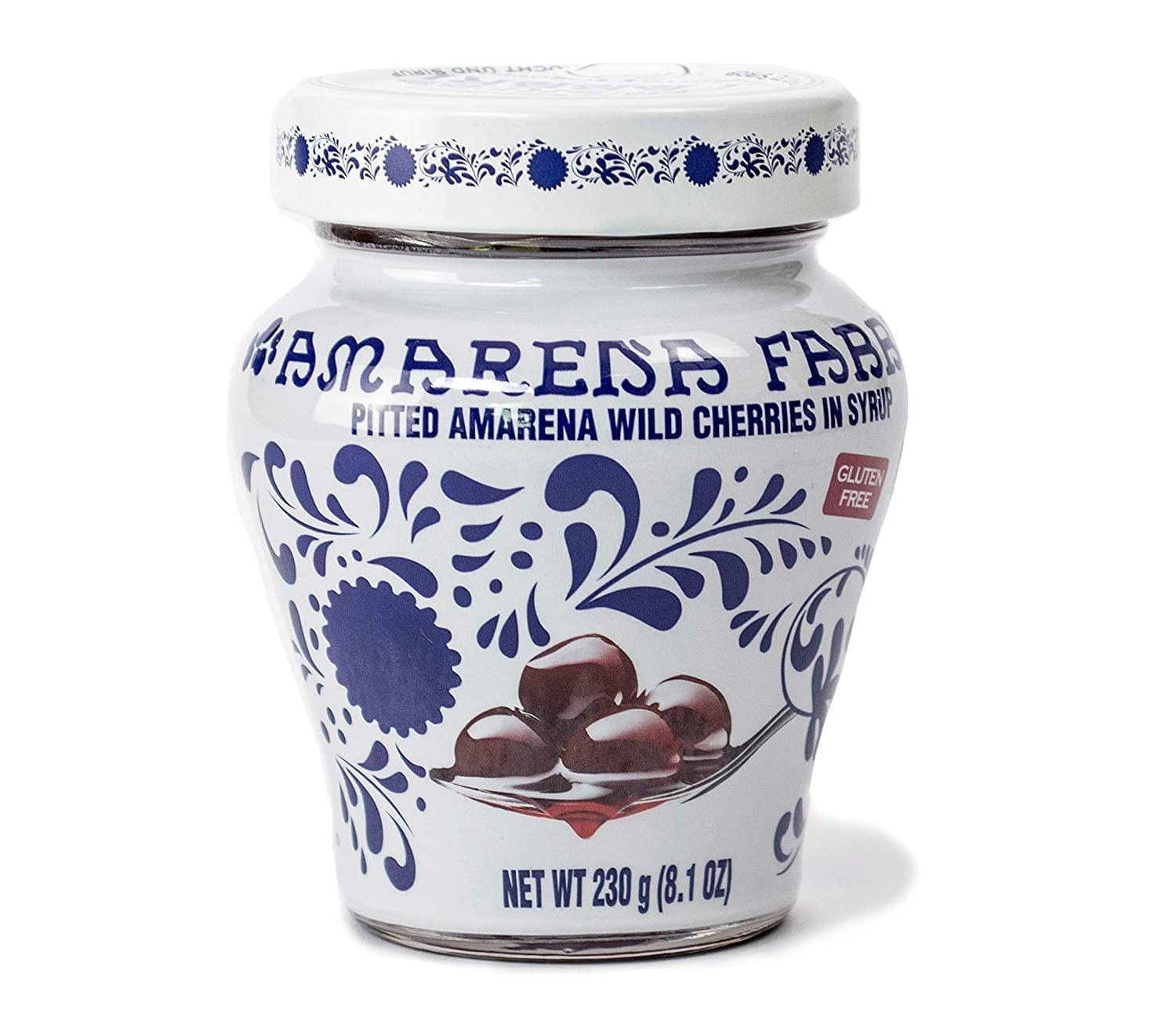 AMARENA FABBRI Wild Cherries In Syrup, 8.1 OZ | Gluten Free, Non-GMO, Vegan, Use it as a garnish for cocktails, desserts and all your culinary creations