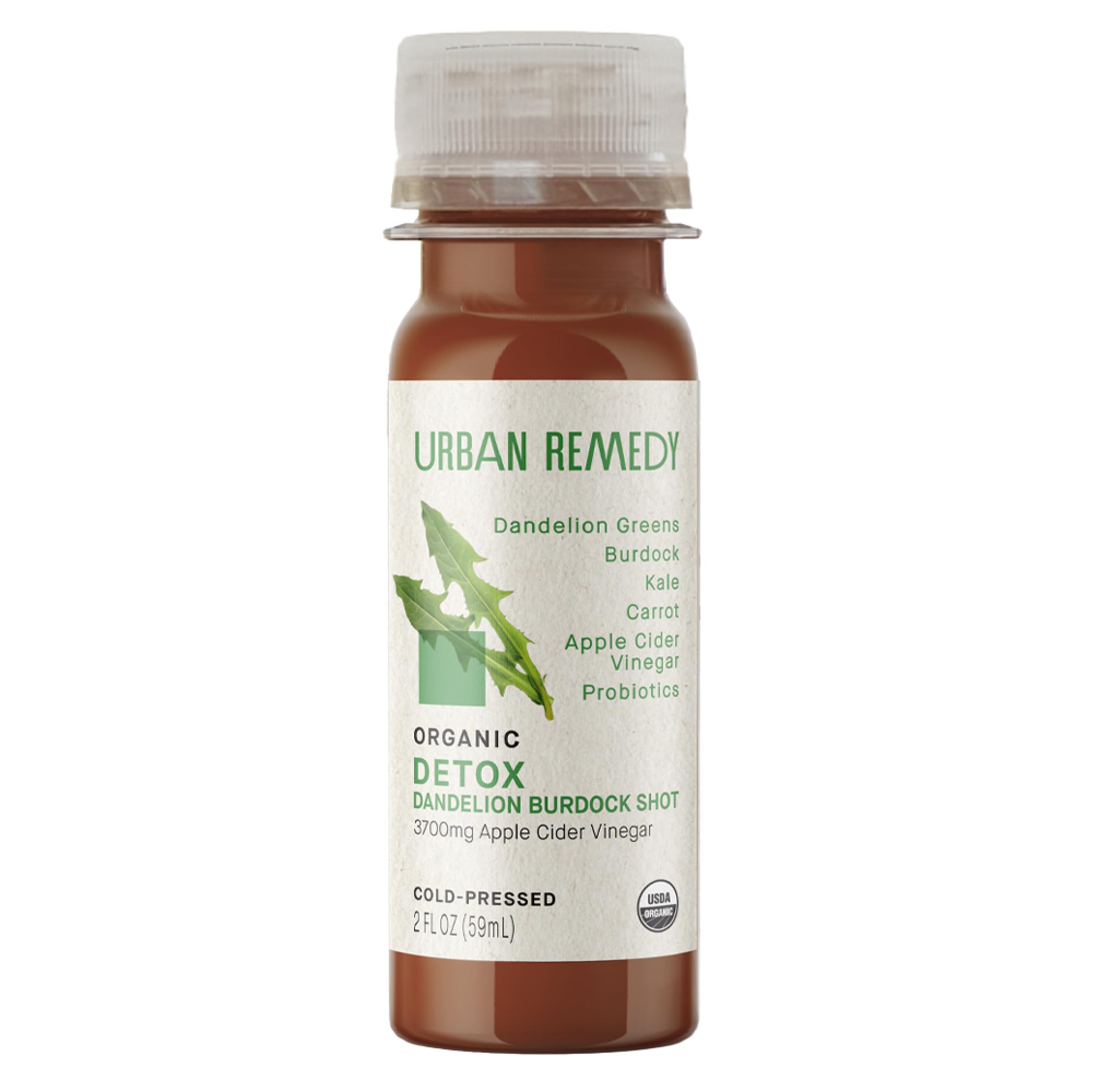 Urban Remedy Organic Detox Shot, 2 oz | Plant-Based Wellness Boost, Apple Cider Vinegar, Dandelion, Burdock, Probiotics for Digestion & Detox, Vegan, No Added Sugar