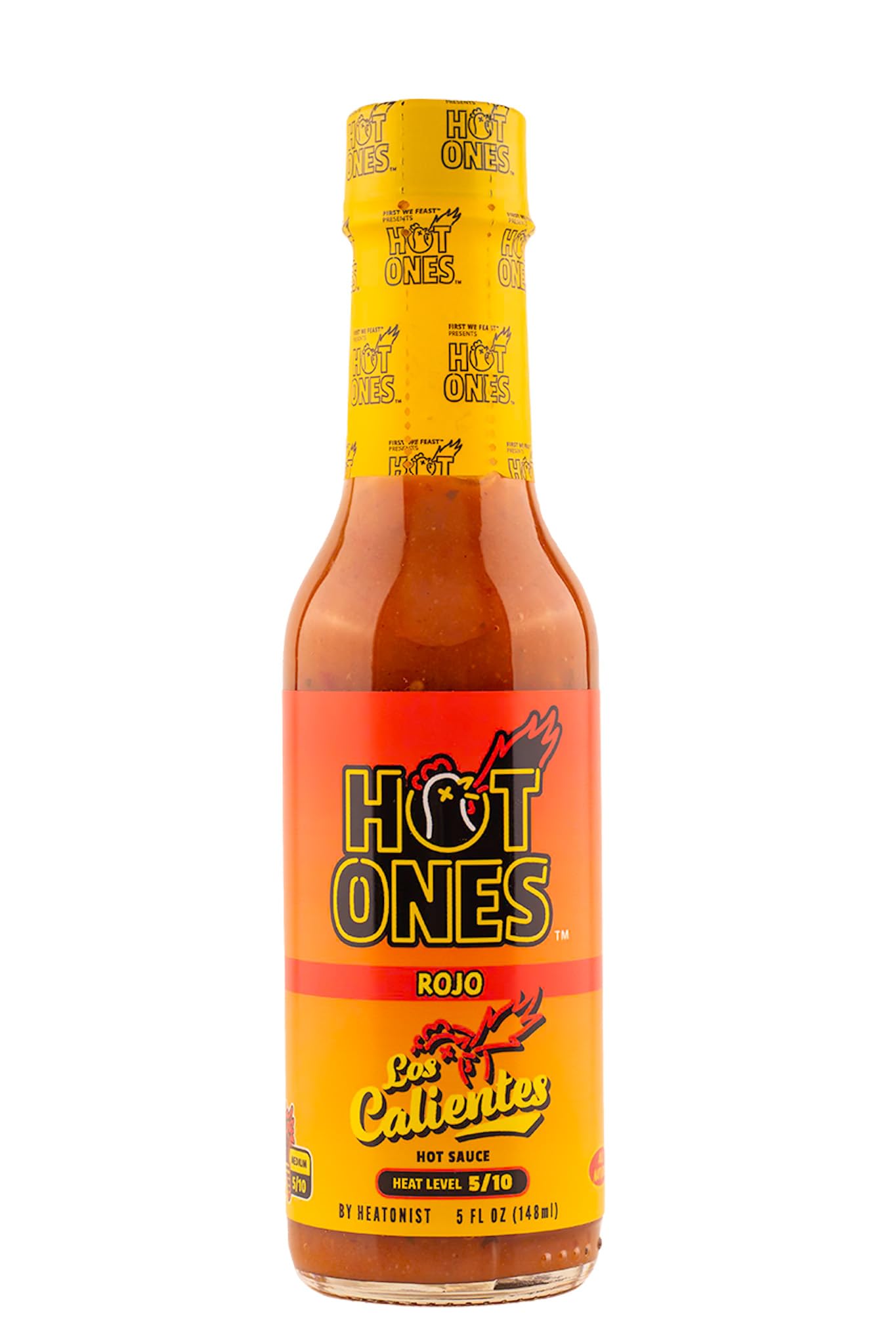 Hot Ones Los Calientes Rojo Hot Sauce Made With Natural Ingredients & Spicy Flavors From Smoked Red Jalapeno, Habenaro & Apricot, 5 fl oz Bottle (1-Pack)