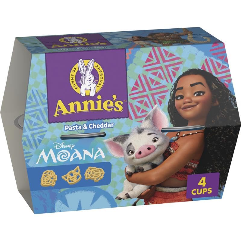 Annie's Disney Moana Shapes Mac & Cheese Microwave Cups, 4 ct, 7.48 oz | Organic Pasta Featuring Moana, Pua and Maui Pasta, 8g Whole Grain Per Serving, Easy Kid Dinner or Snack