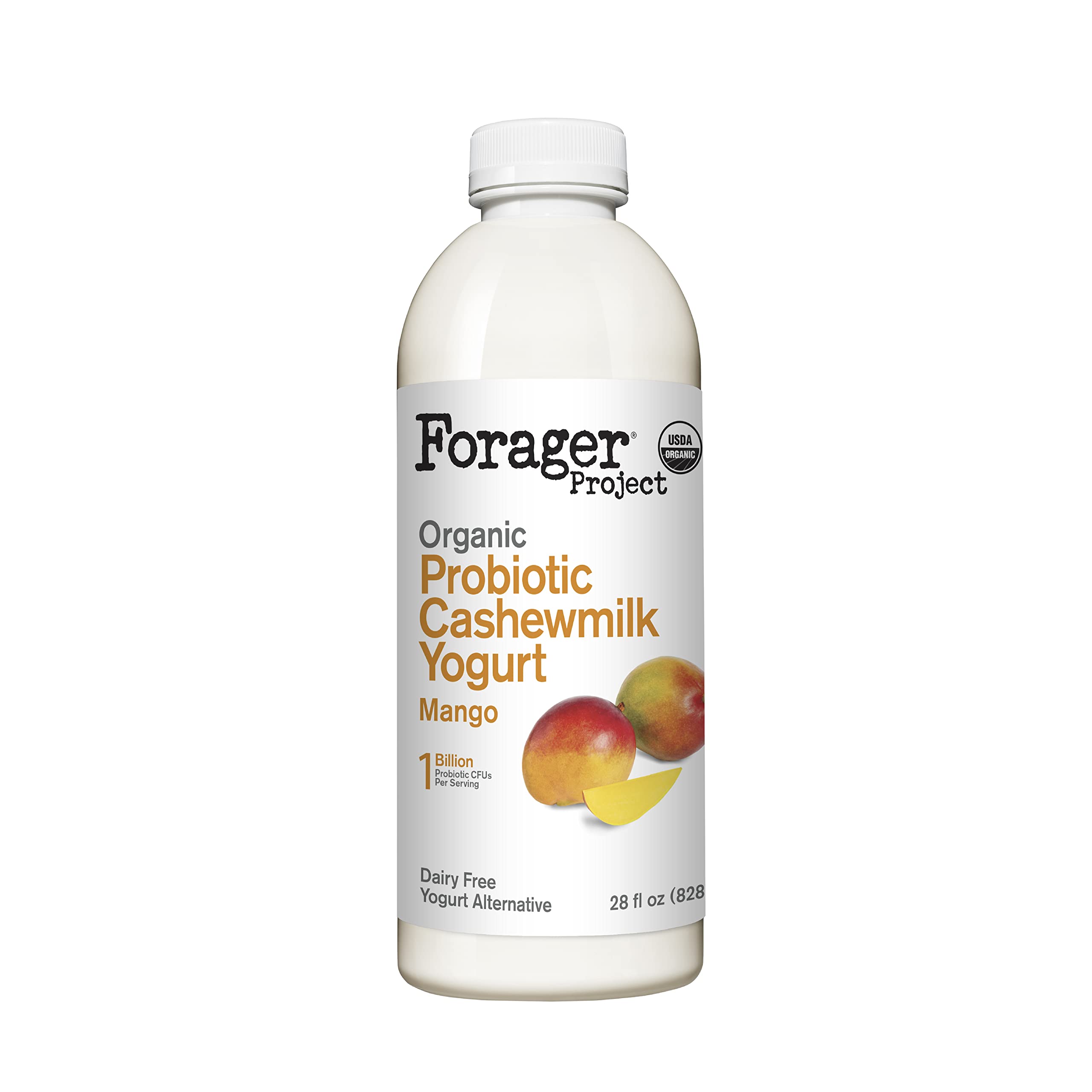 Forager Project Organic Mango Cashew Kefir Style Drink, 28 fl oz | Real mango. Live active probiotic cultures, dairy-free. No gums or oils. Family size multi-serve bottle