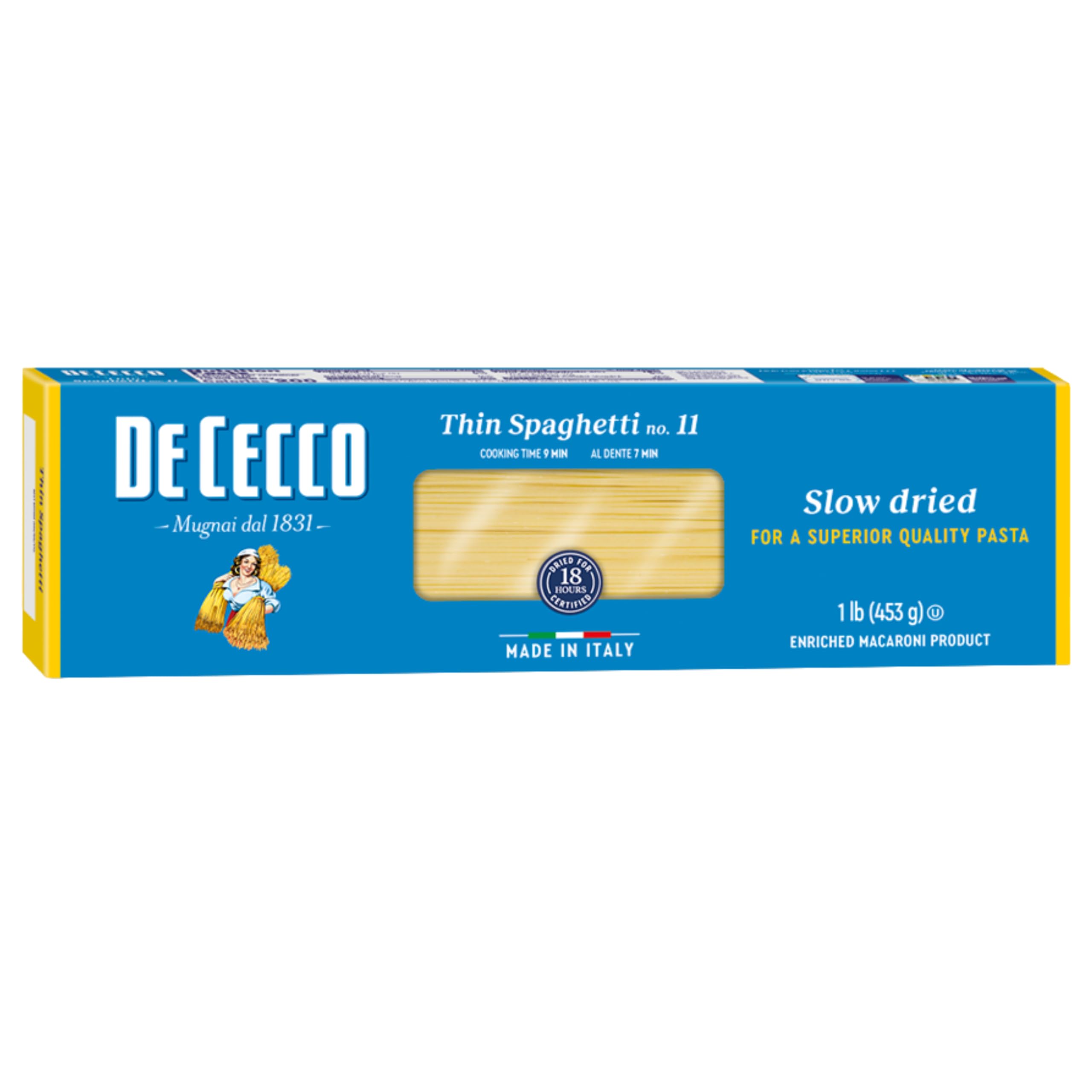 De Cecco Thin Spaghetti No. 1 Pasta, 16 Oz, Authentic, Slow Dried, Made with Durum Wheat, Versatile Pasta for Sauces & Recipes, Made in Italy