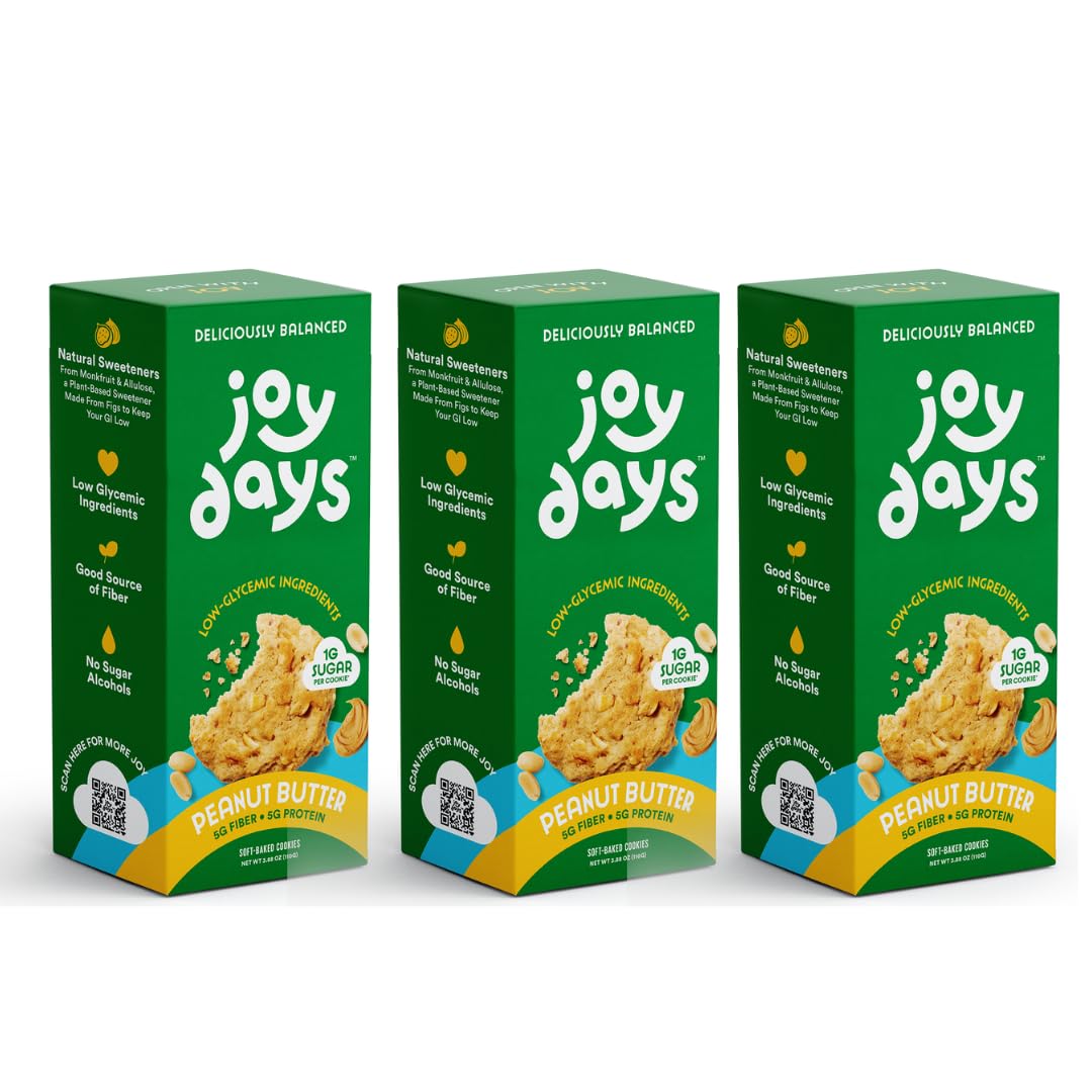 Joydays Peanut Butter Cookies - 63% Less Sugar, Good Source of Fiber, Protein, Dietitian & Chef Crafted, Low Glycemic Friendly, Soft-Baked Sweet Snack, 3.88oz