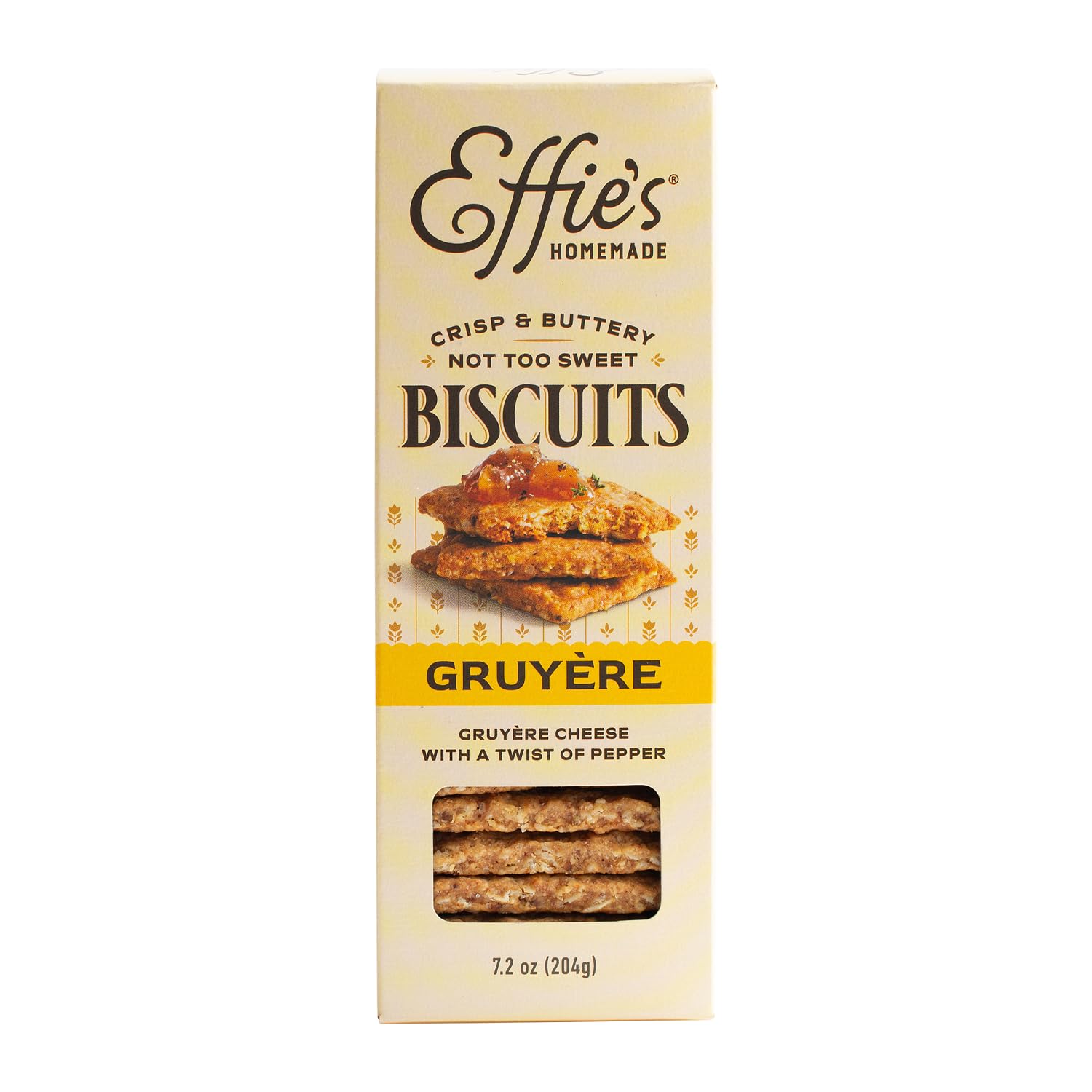 Effie's Homemade Gruyere Biscuits, Savory Cheese Oatcake Crackers, 1 Pack | Savory Gruyere cheese oat biscuits, perfect with wine, charcuterie, dips or on their own, all natural, one box