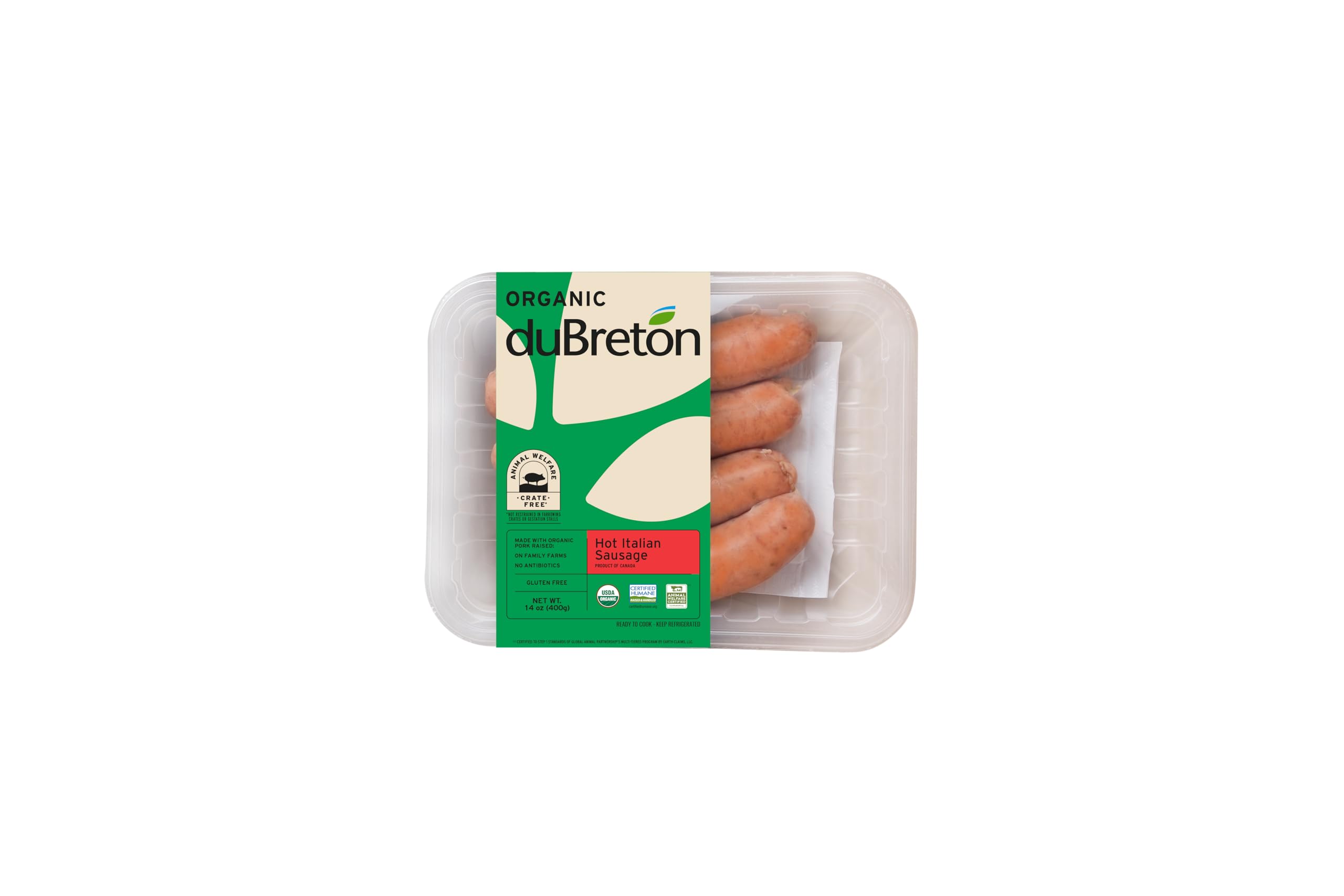 Dubreton, Sausage Pork Hot Italian Organic, 14 Ounce