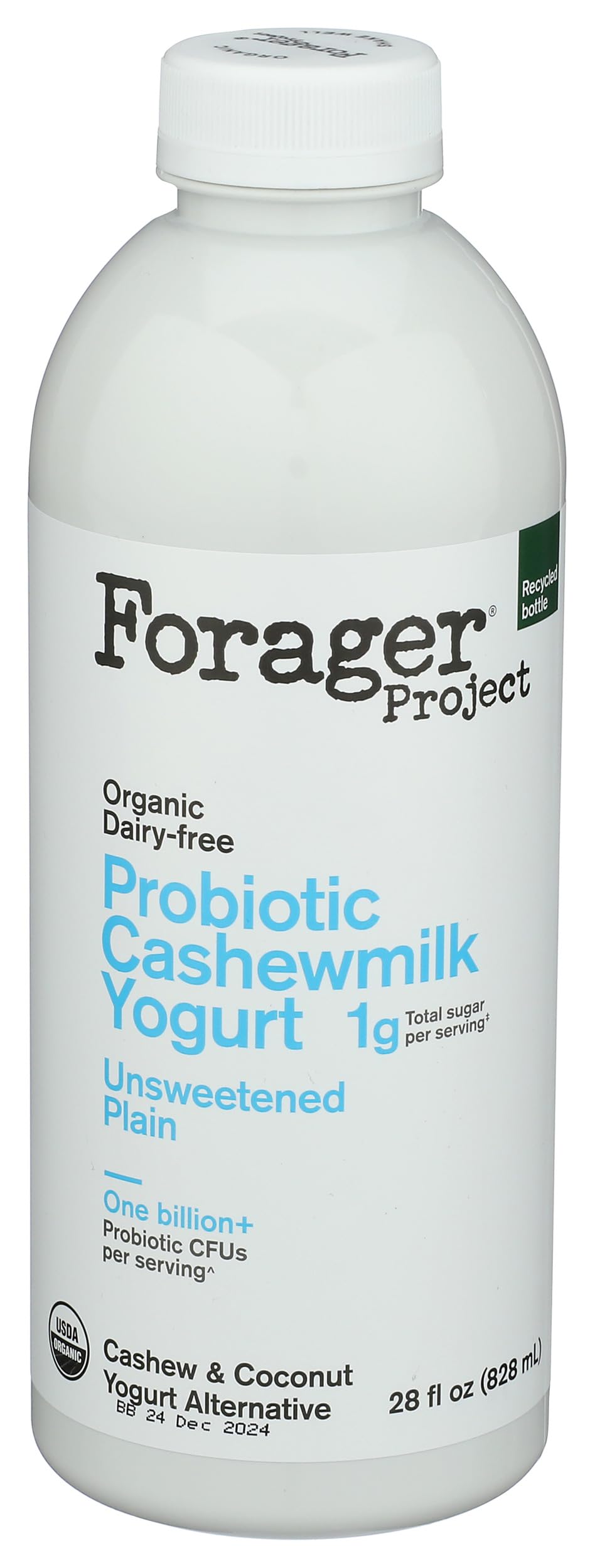 Forager Project Organic Unsweetened Plain Cashew Kefir, 28 fl oz | No added sugar. Live active probiotic cultures, dairy-free. No gums or oils. Use as buttermilk swap