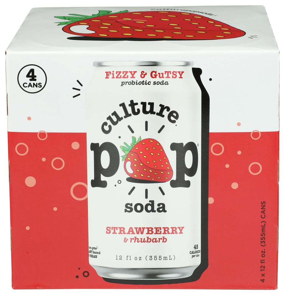 Culture Pop Soda Strawberry & Rhubarb Soda 4pk, 12 FZ