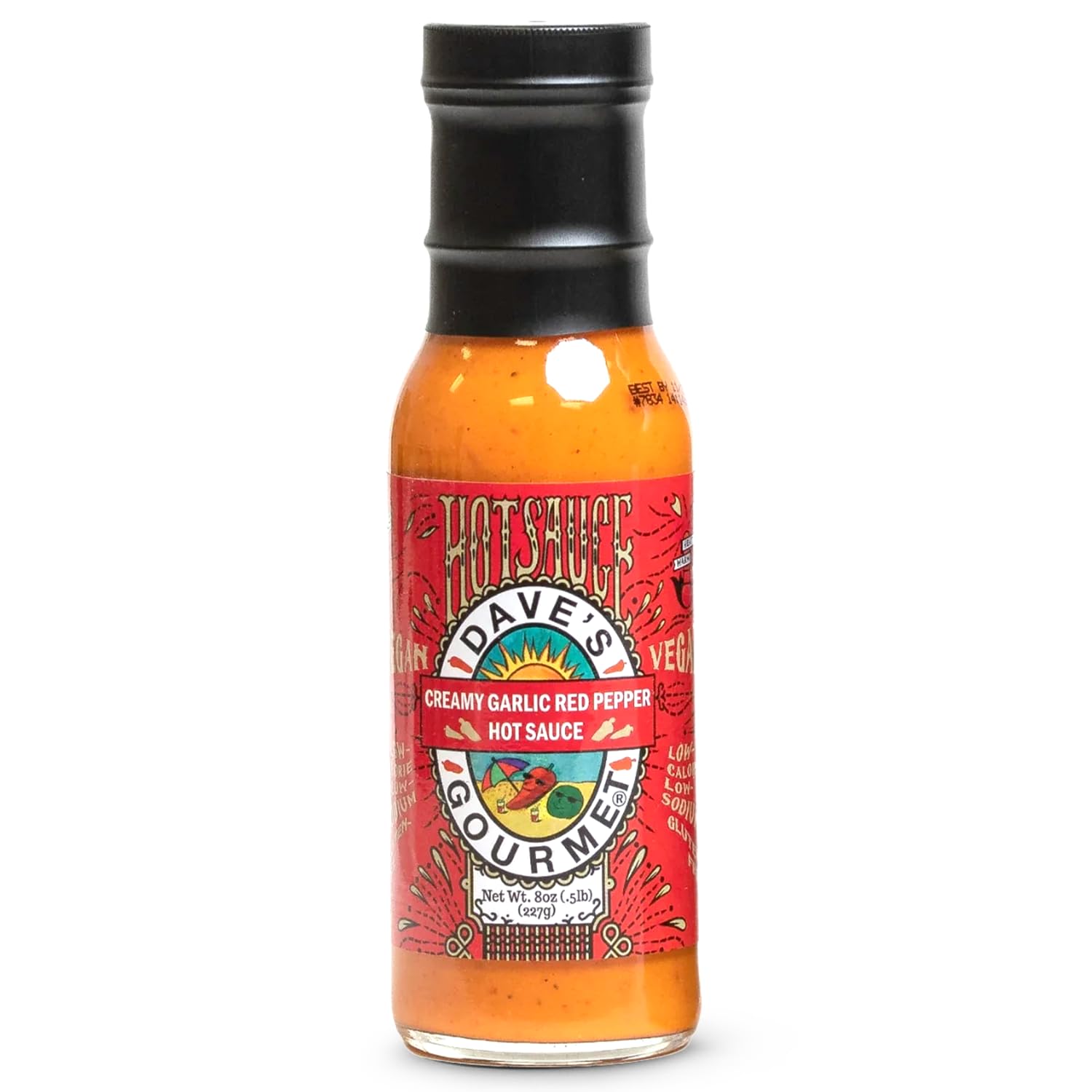 Dave's Gourmet Creamy Garlic Red Pepper Sauce - Medium Heat - Perfect for Salads, Dipping, Tacos, Sandwiches & More - Vegan Sauce, Gluten-Free, No Preservatives - 8oz Bottle (Pack of 1)