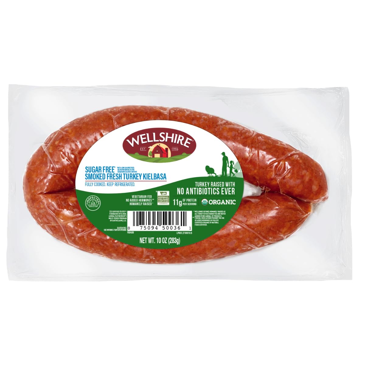 Wellshire Farms Organic Smoked Turkey Kielbasa Sausage 10 oz | No Nitrates or Nitrites Added | Gluten Free Fully Cooked Natural Turkey Sausage
