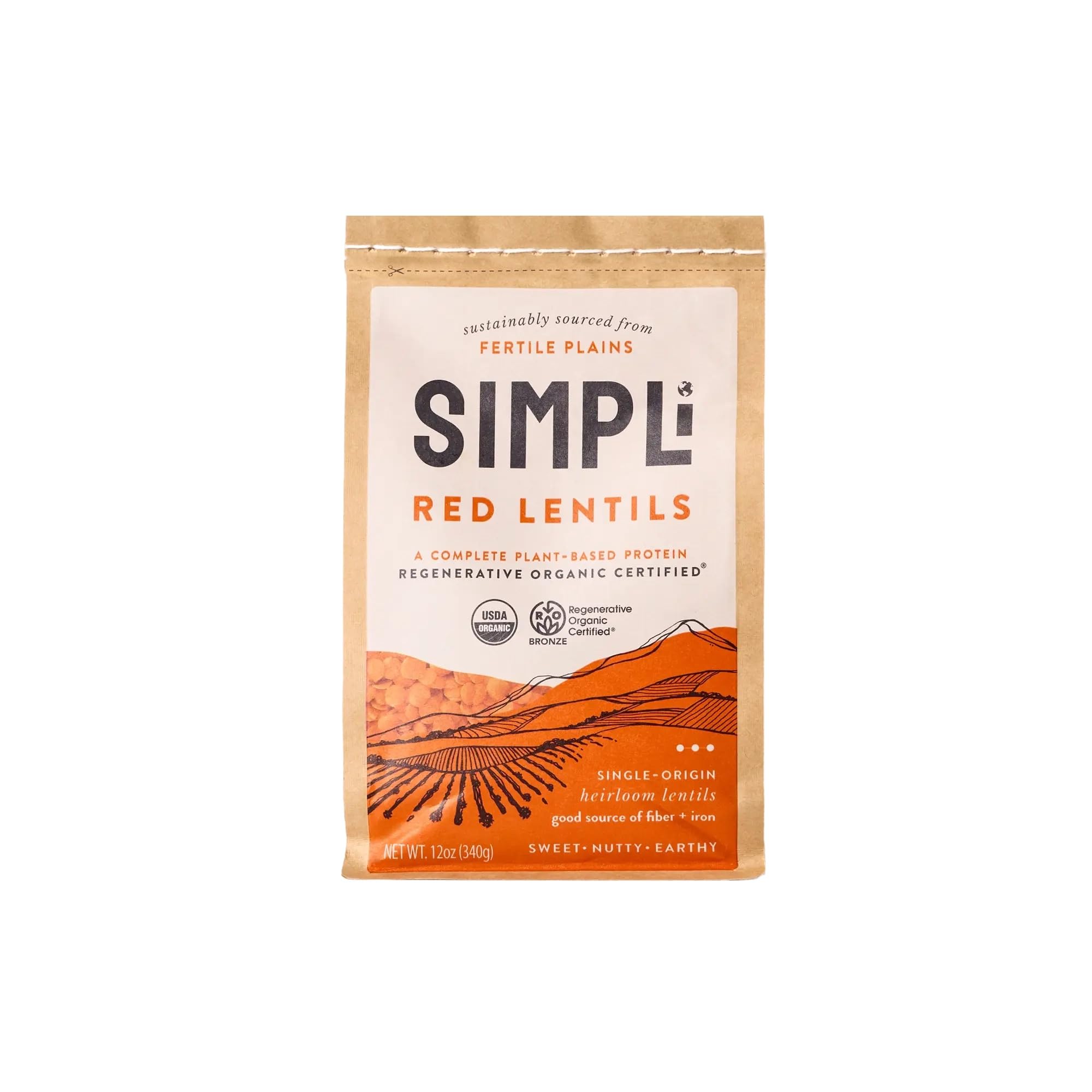 SIMPLi Regenerative Organic Certified Red Lentils, 12 OZ (1-Pack) | Plant-Based Protein, Fiber & Folate for Steady Energy & Digestion, with a Creamy Texture for Soups, Curries, Dahls & Spreads