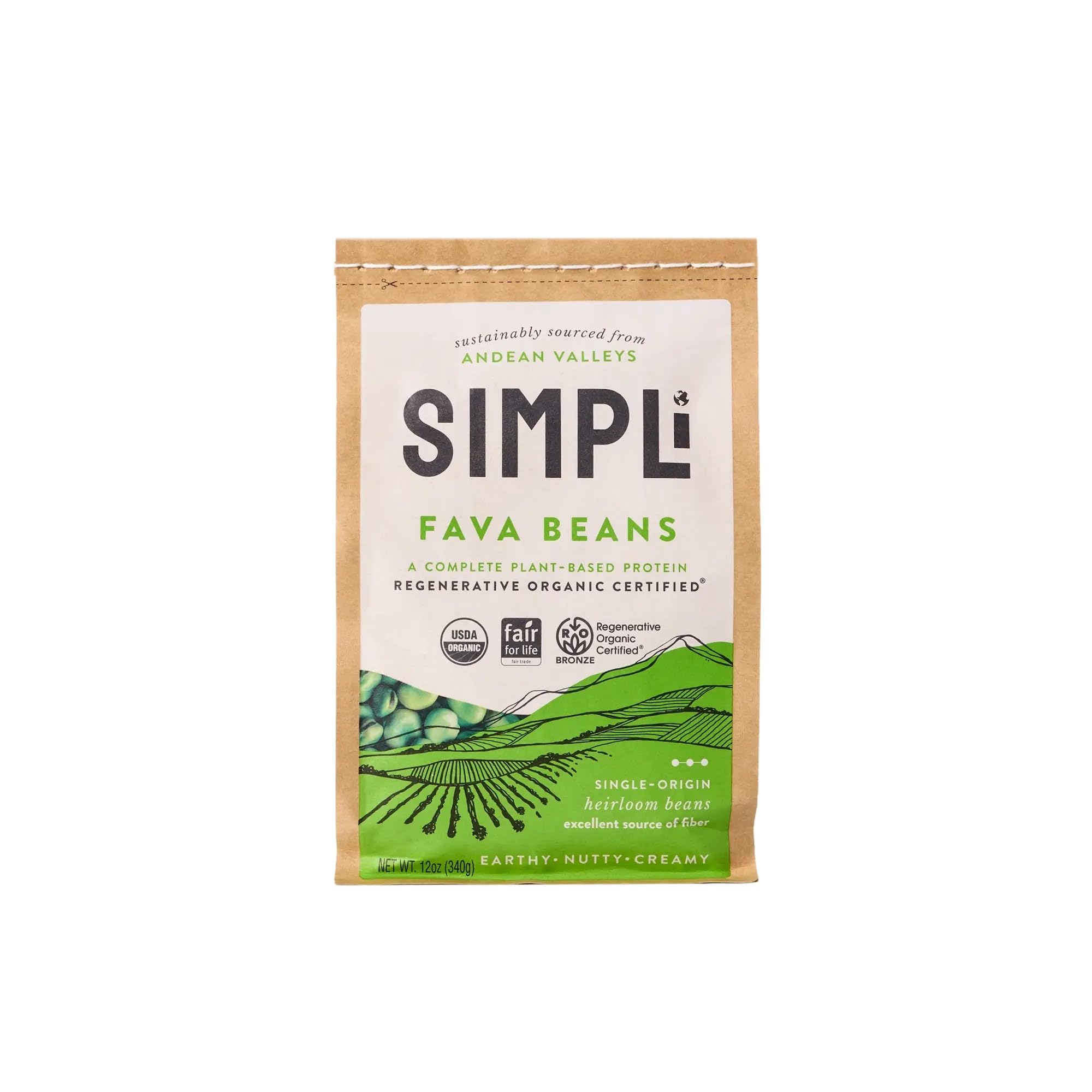 SIMPLi Regenerative Organic Certified Fava Beans, 12 OZ (1-Pack) | Plant-Based Protein, Slow-Digesting Fiber & Antioxidants with a Velvety Texture for Dips, Soups, Stews & Wholesome Snacks