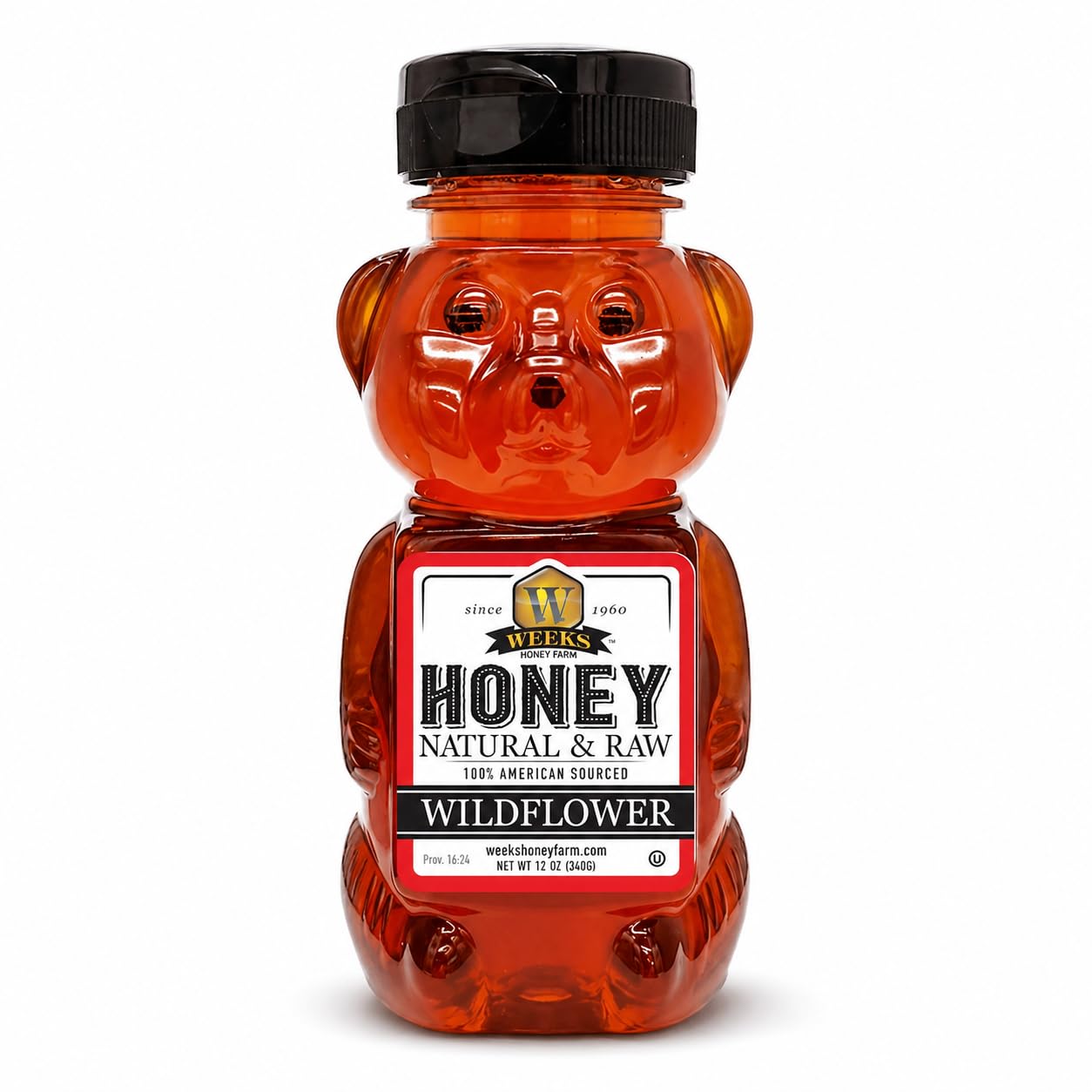 Weeks Honey Farm Wildflower Honey - Pure, Raw, Unfiltered, Gluten Free, Kosher, and Rich in Nutrients and Beneficial Enzymes. (12 oz)