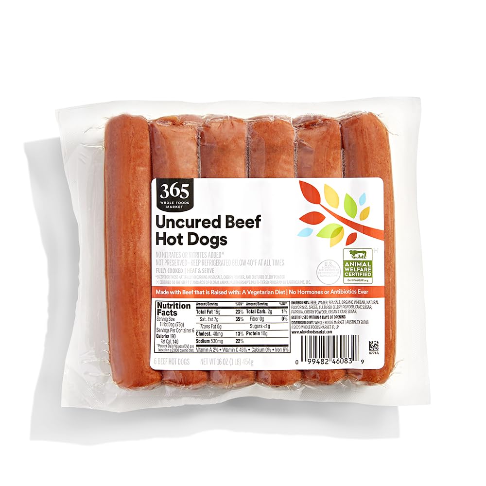 365 by Whole Foods Market Uncured Beef Hot Dogs, 16 oz