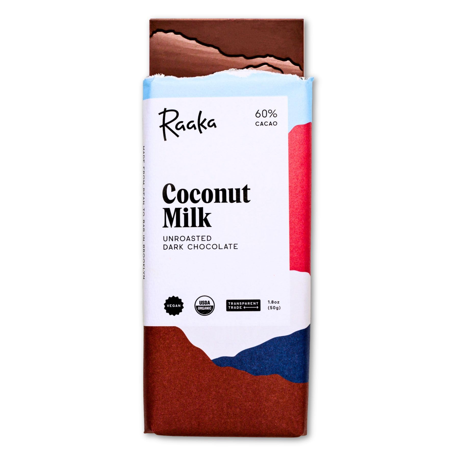 Raaka Coconut Milk Chocolate | 60% Cacao Vegan Chocolate | One 1.8oz Bars | Small Batch Unroasted Dark Chocolate. Allergen Friendly. Organic, Vegan, Soy Free, Gluten Free, Kosher, Dairy Free, Nut Free.
