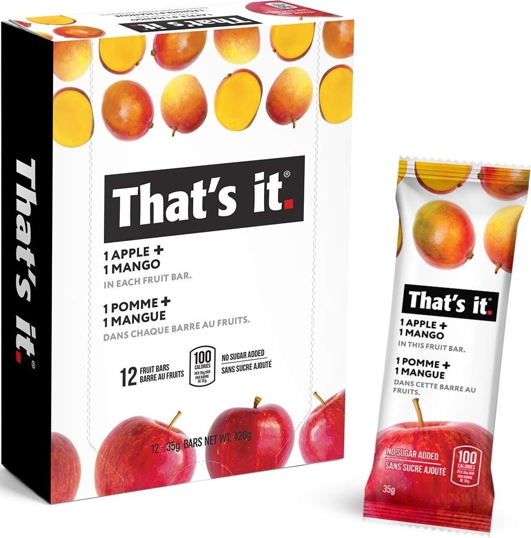 That's it. Apple + Mango 100% Natural Real Fruit Bar, Best High Fiber Vegan, Gluten Free Healthy Snack, Paleo for Children & Adults, Non GMO No Sugar Added, 12 Count (Pack of 1)