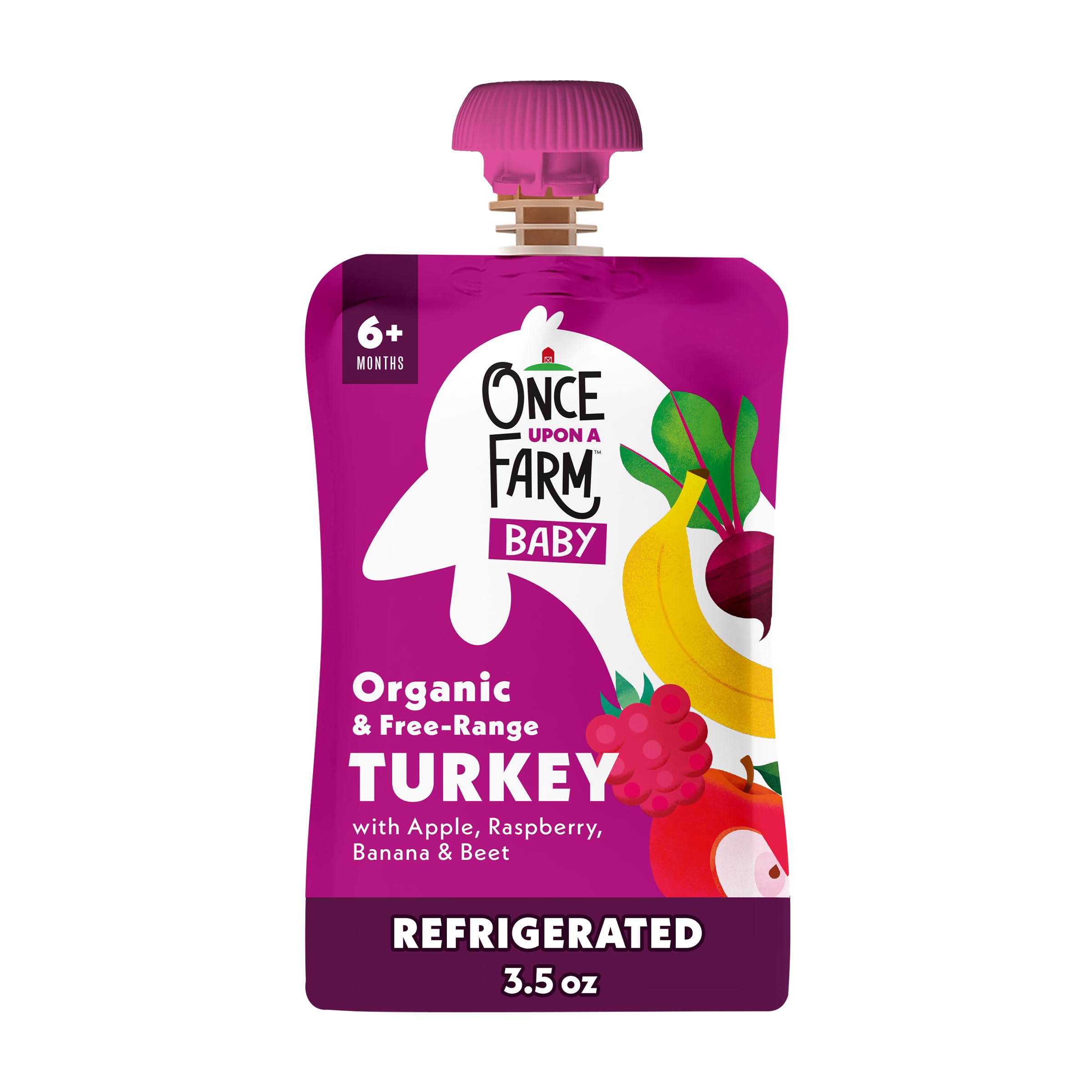 Once Upon a Farm Apple, Turkey, Raspberry, Banana Organic Baby Food Pouch, 3.5oz