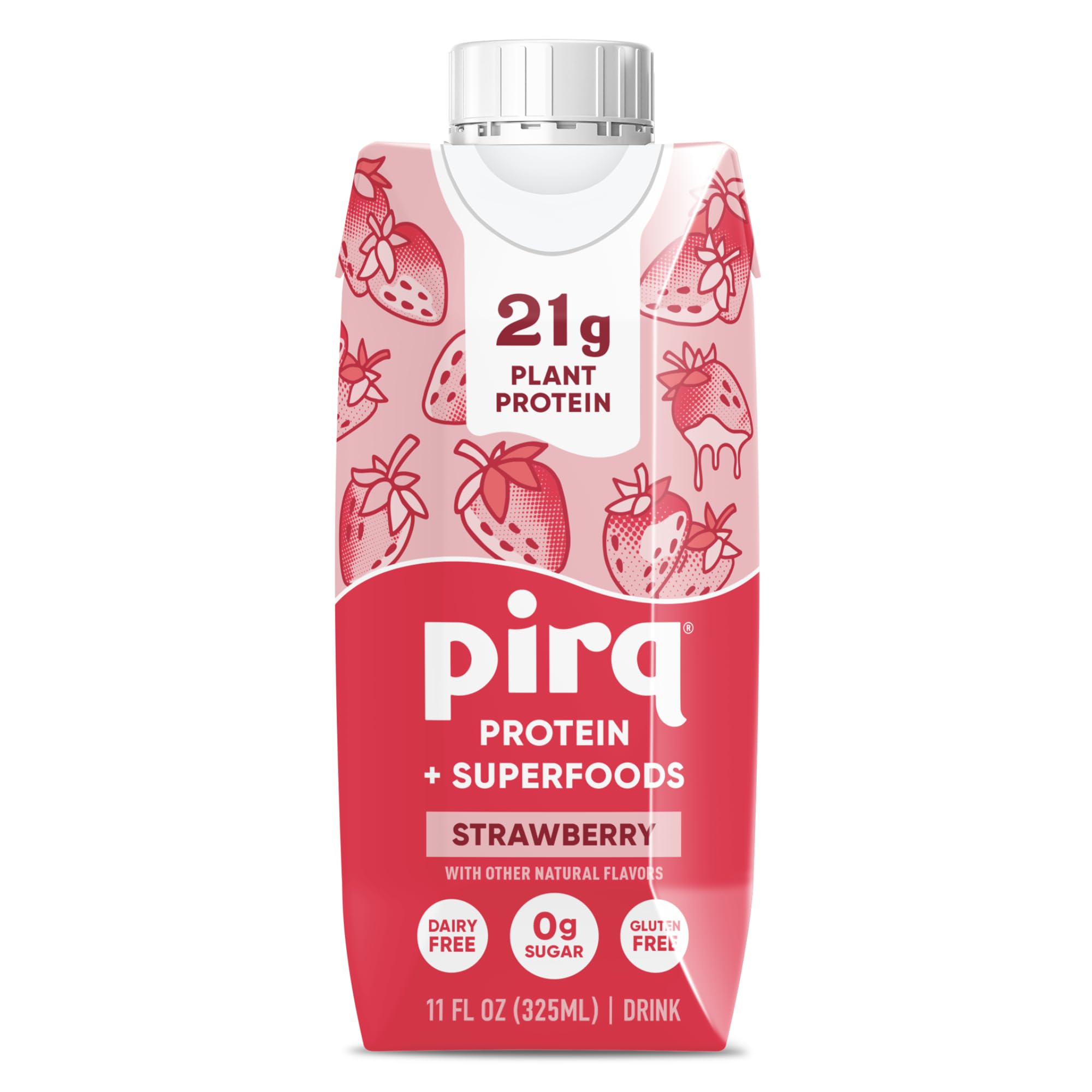 Pirq Plant-Based Protein Shakes | Strawberry 11 Fl Oz | Dairy-Free, Gluten-Free, Soy-Free, Zero Sugar