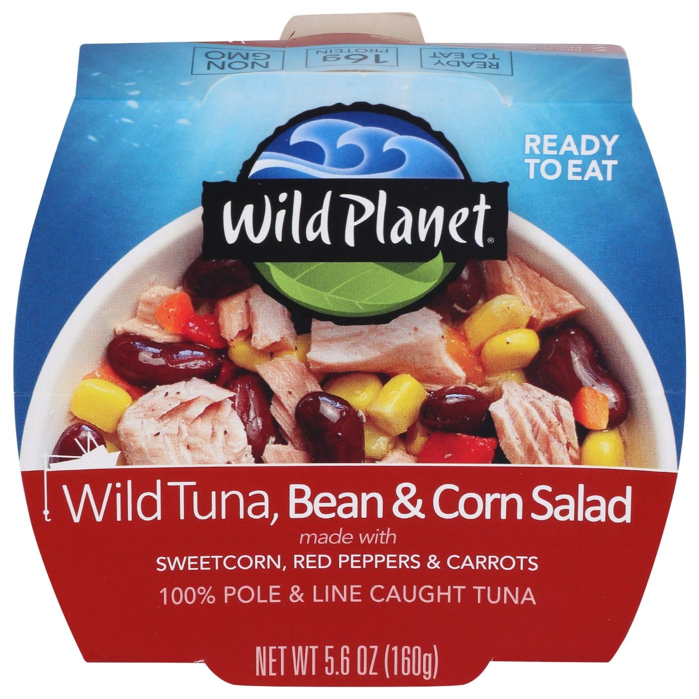 Wild Planet Ready-To-Eat Wild Tuna, Bean & Corn Salad, 5.6 Oz, Pack of 1 | Red Bean & Corn Salad with Organic Sweetcorn, Red Peppers and Carrots. Non-GMO, Gluten Free, Kosher, Dairy Free