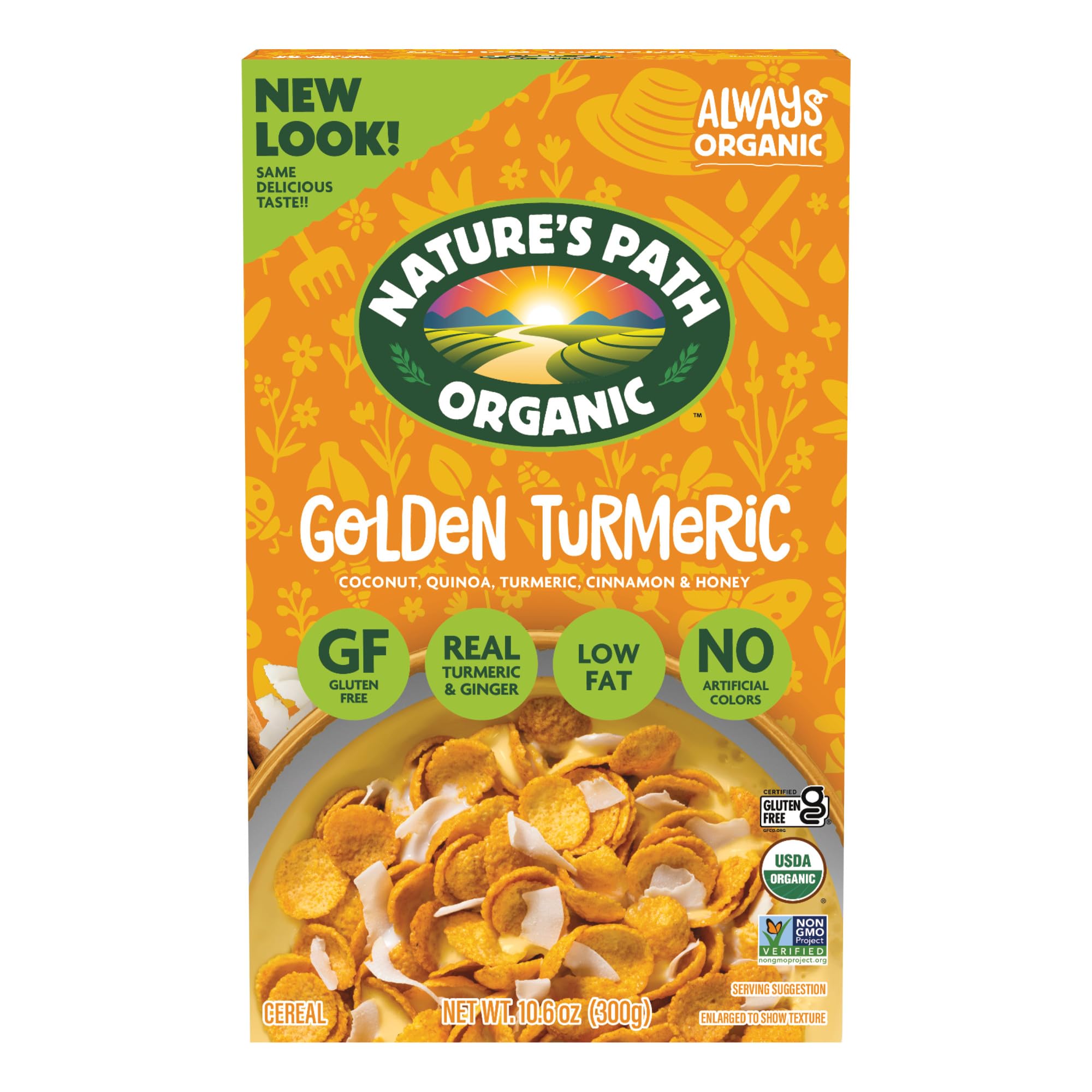 Nature's Path Organic Golden Turmeric Cereal, 10.6 oz (Pack of 1) | Gluten-Free Golden Crunch: Turmeric, ginger, cinnamon and toasted coconut with no artificial flavors, colors or preservatives