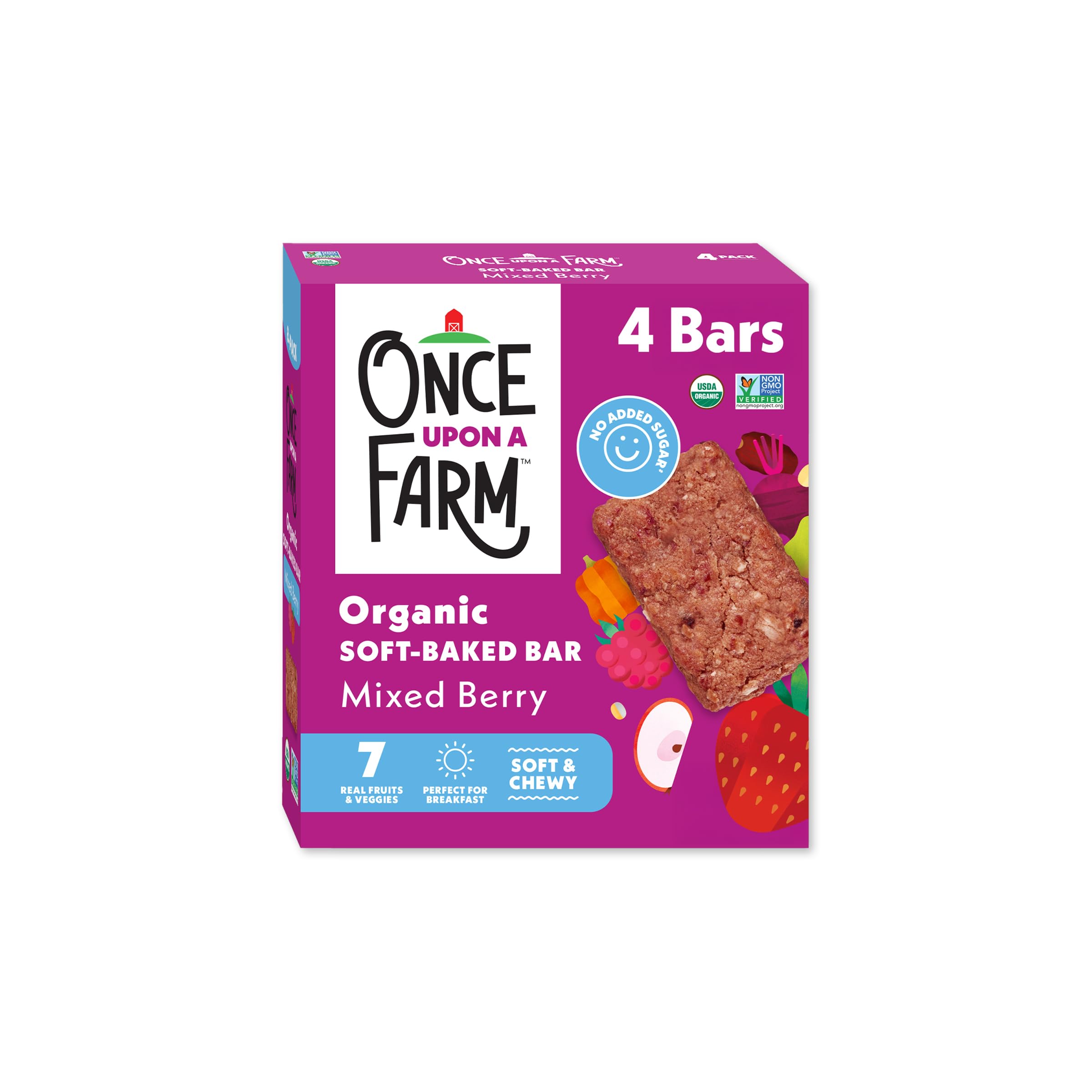 Once Upon A Farm Organic Mixed Berry Soft-Baked Bars, 4 Count