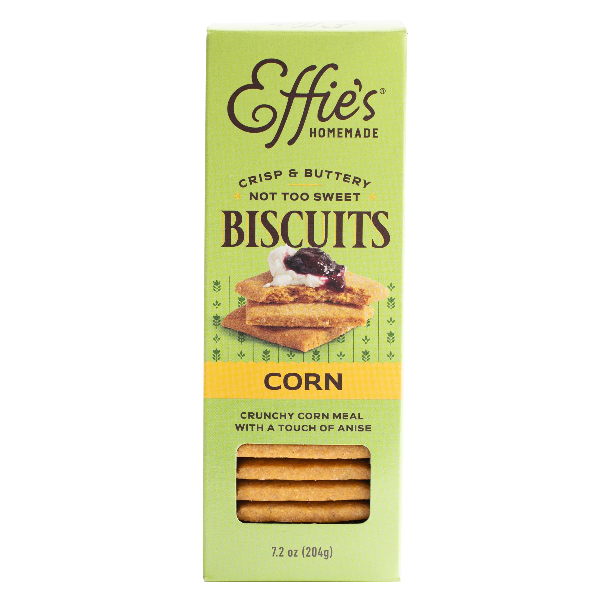 Effie's Homemade Corn Biscuits, Buttery Sweet Cornmeal Crackers, 1 Pack Box | Buttery sweet cornmeal biscuits, perfect with cheese, soups, dips or on their own, all natural, one box