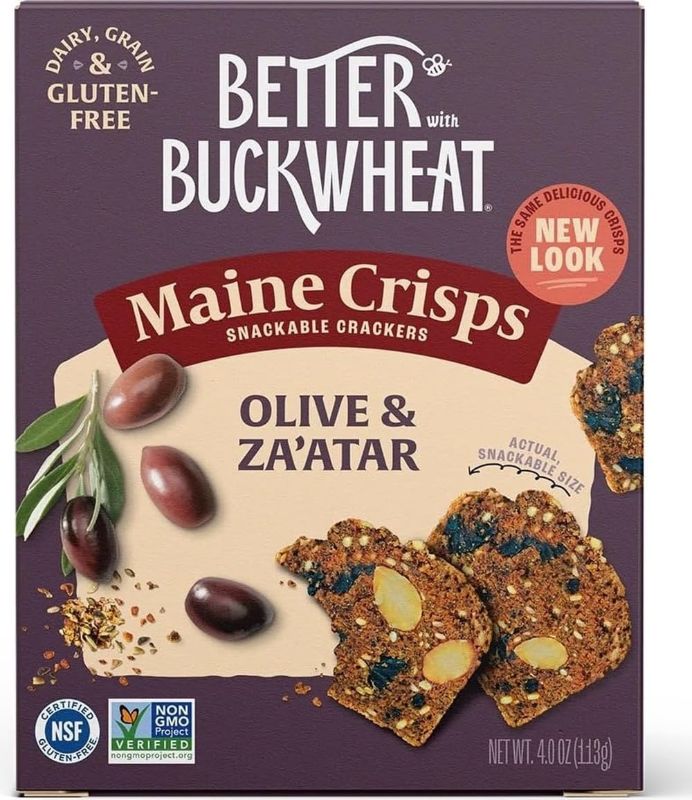 Maine Crisps Olive & Za'atar Crisps, 4 Oz (Pack of 1) | Gluten Free, Grain Free, Non-GMO, Great for Cheese Boards, Charcuterie, Dips & Everyday Snacking, Healthy Snack
