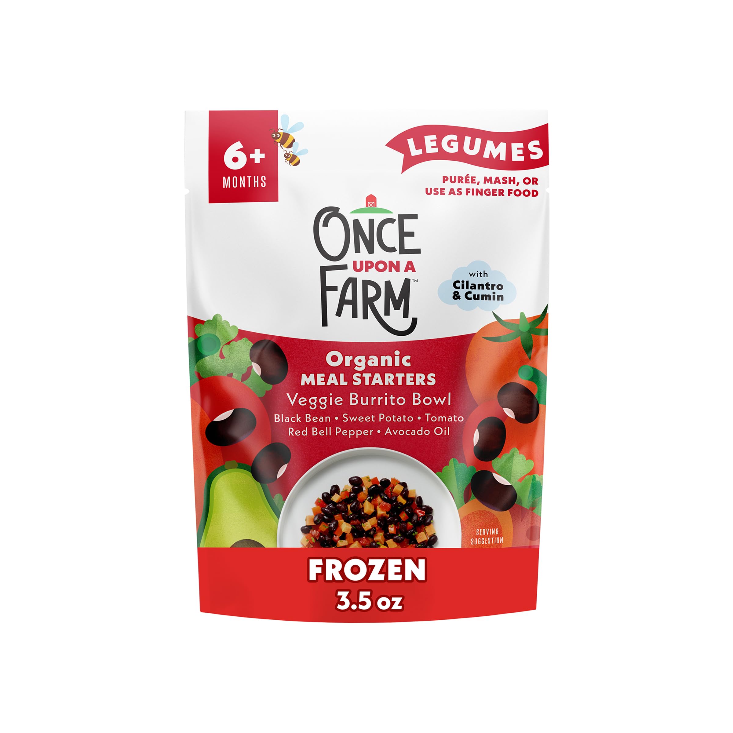 Frozen, Organic Baby Food Black Bean, Red Pepper, Sweet Potato & Cilantro with Avocado Oil & Cumin Plant-Rich Meal, 3.5 Ounce