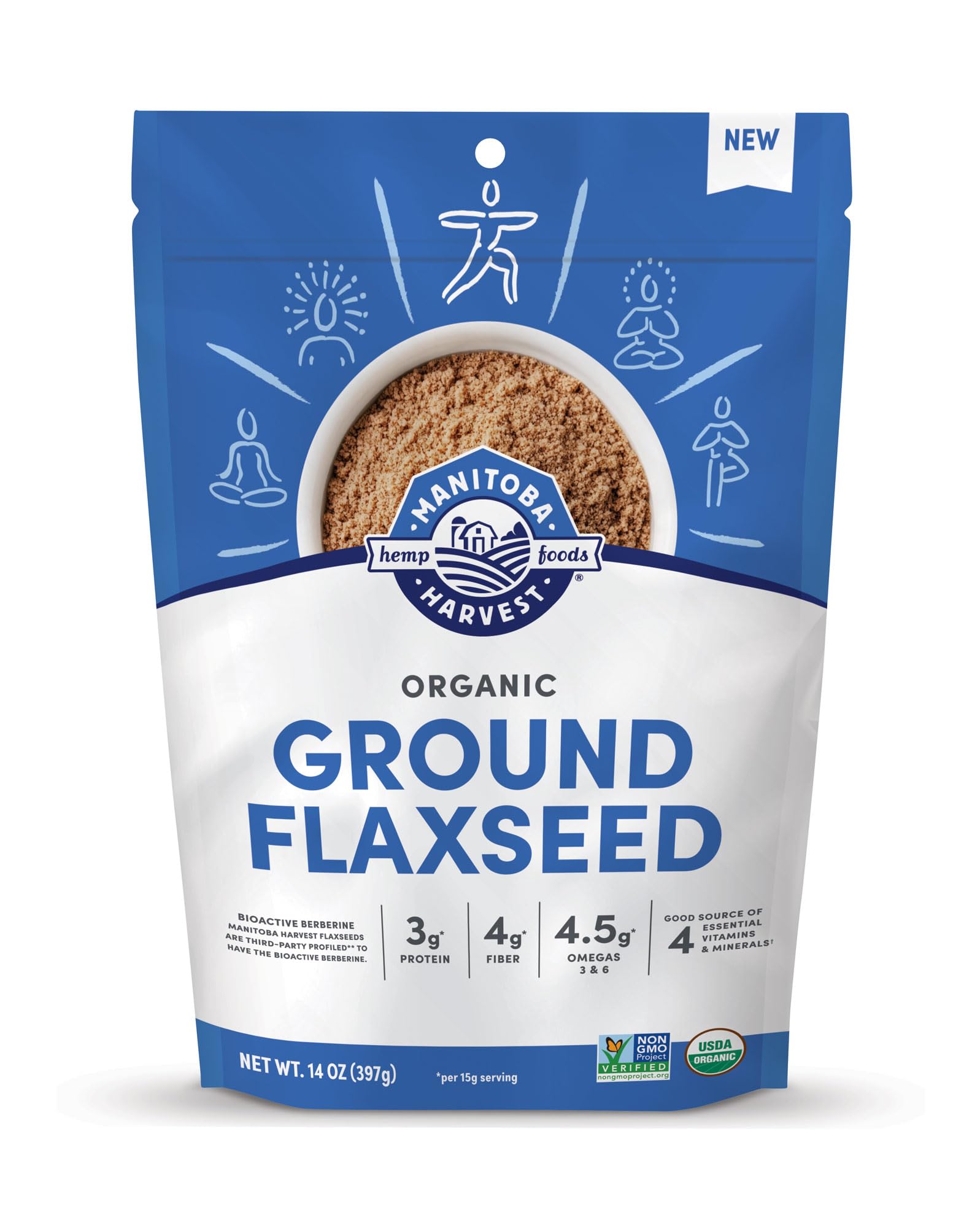 Manitoba Harvest Organic Ground Flaxseed, 3g Plant Based Protein and 4.5g Omegas 3 & 6 per 15g Serving - Perfect for Smoothies, Yogurt & Cereal - Non-GMO, Organic, Vegan, 14oz (Pack of 1)