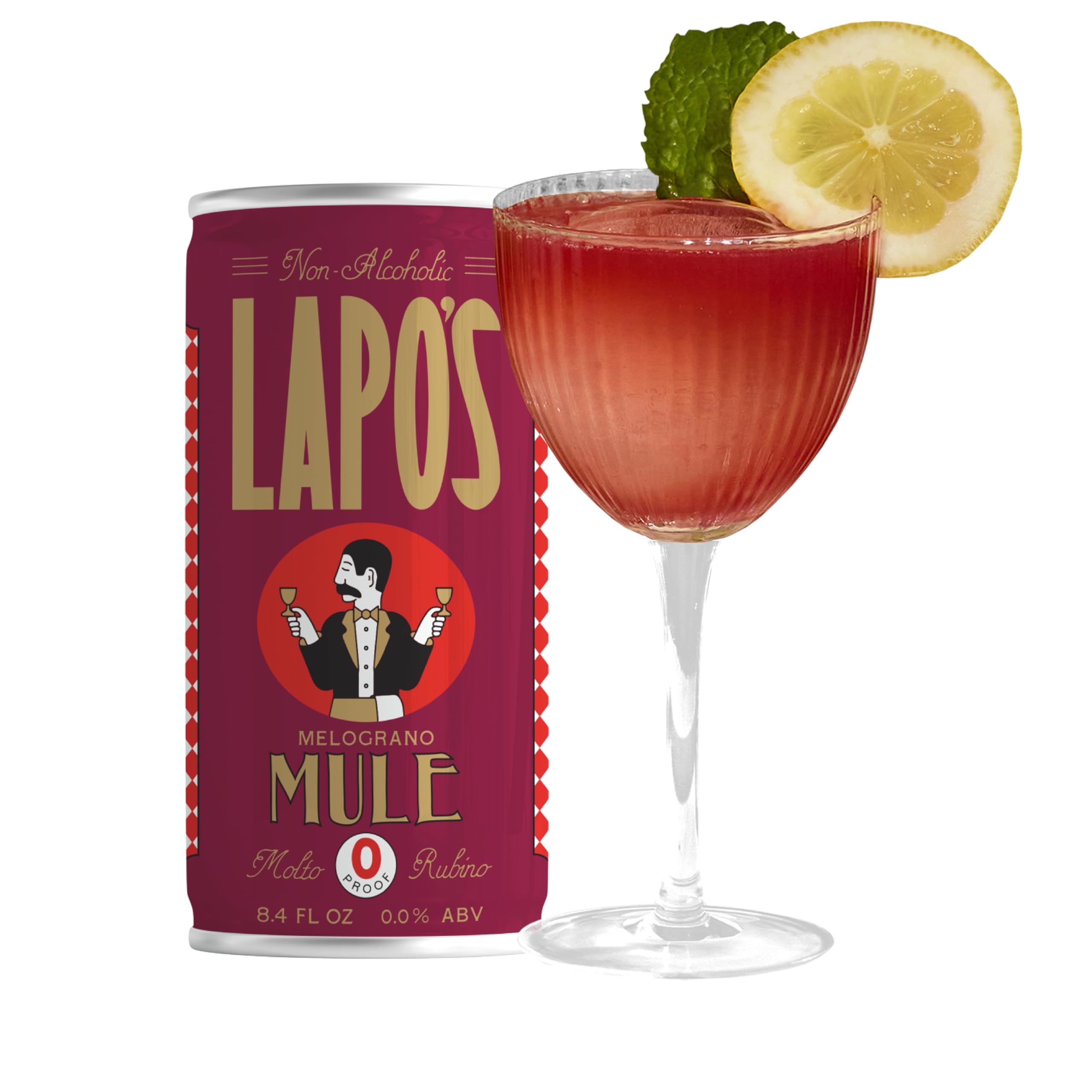 Lapo's Pomegranate Mule Non Alcoholic Cocktail, Low Calorie Mocktail, 4ct | Non Alcoholic Drink, Lemon, Honey, Rosemary & Ginger Extract, Canned Ready to Drink, Zero Proof Cocktail Beverage Gluten Free