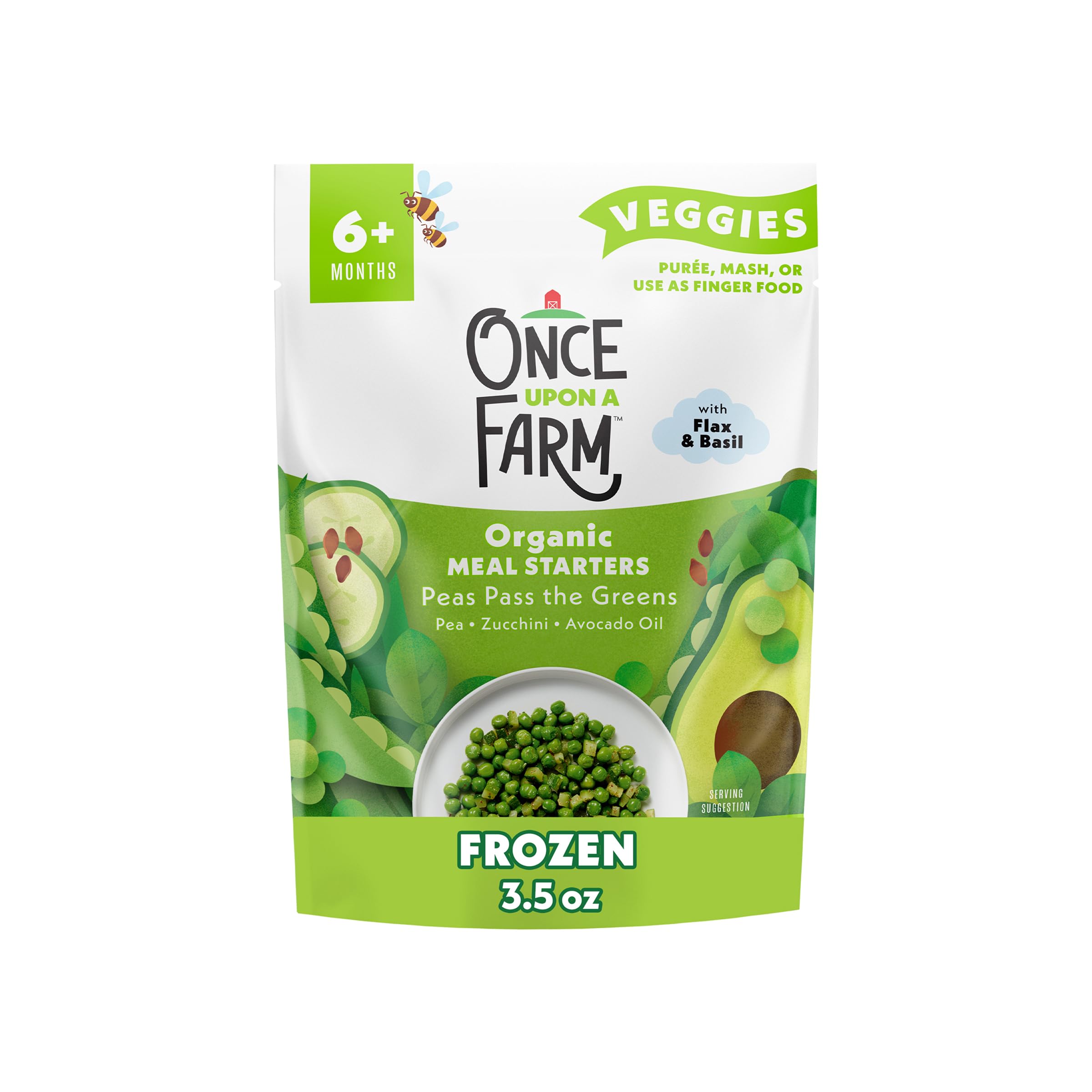Once Upon a Farm Organic Baby and Toddler Meal Starters, Peas Pass the Greens - 3.5oz