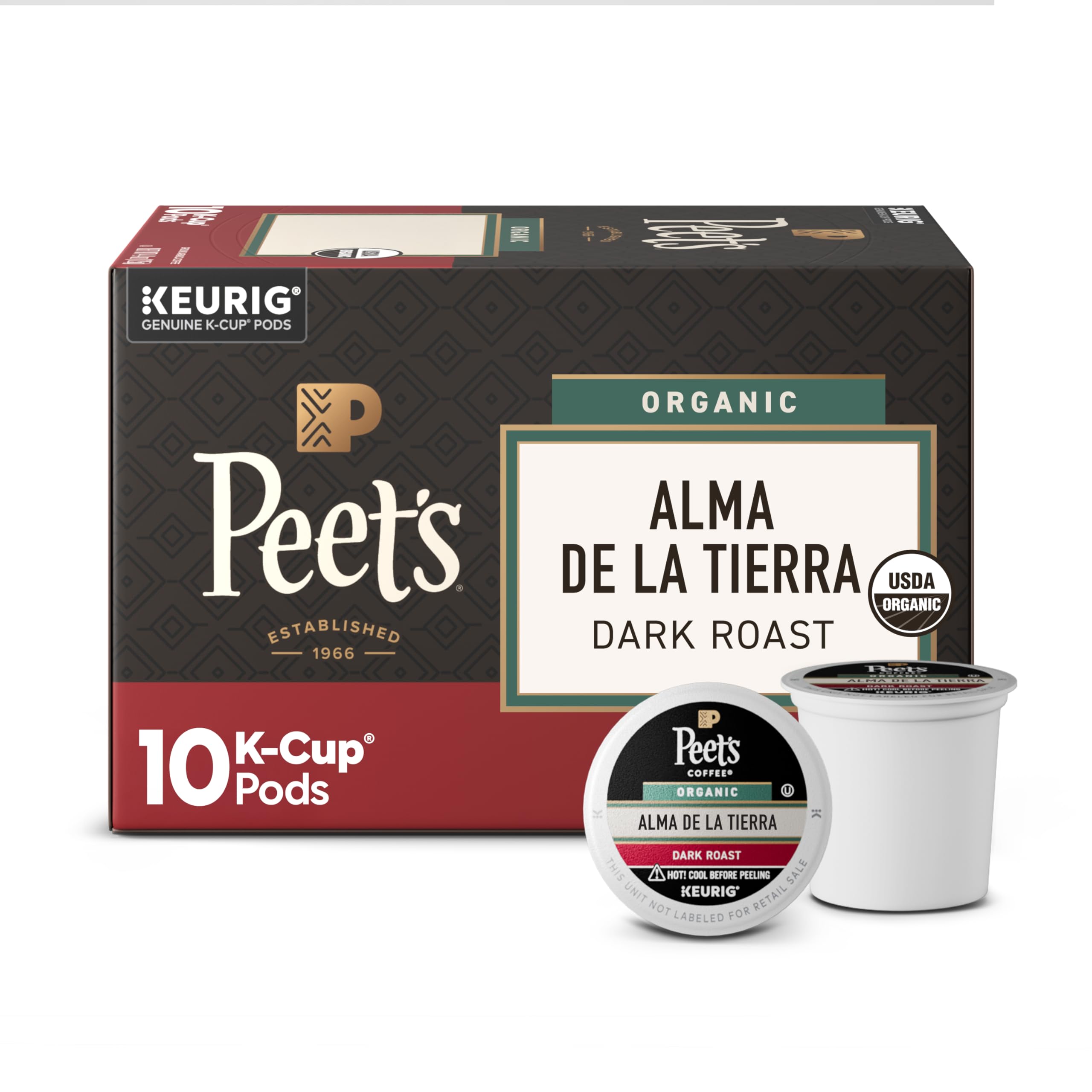 Peet's Coffee Coffee Pods, Dark Roast, Organic Alma de la Tierra, 10 KCups