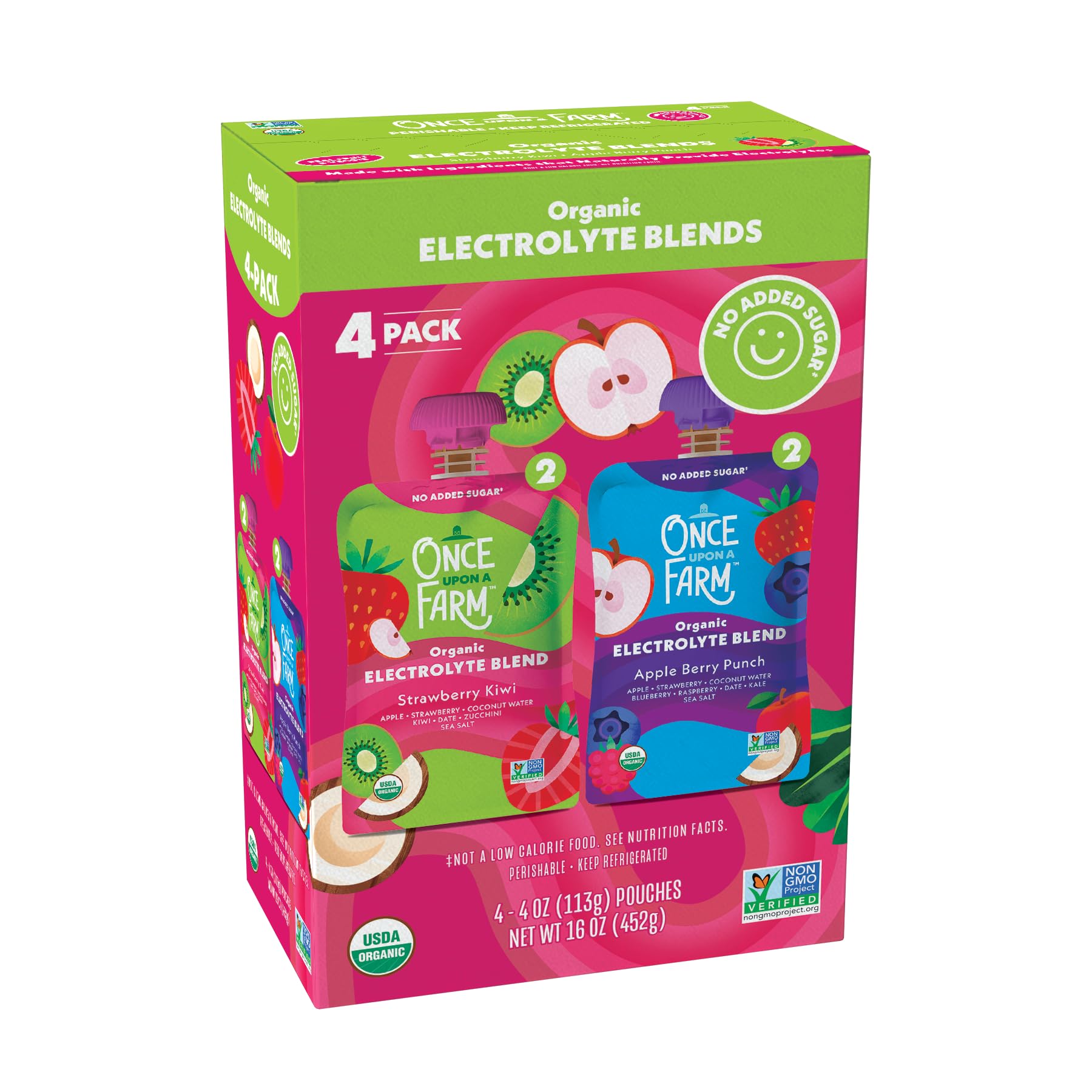 Once Upon a Farm Organic Apple Berry Pnch Strwbry Kiwi Electrolyte Multipack, 16 OZ