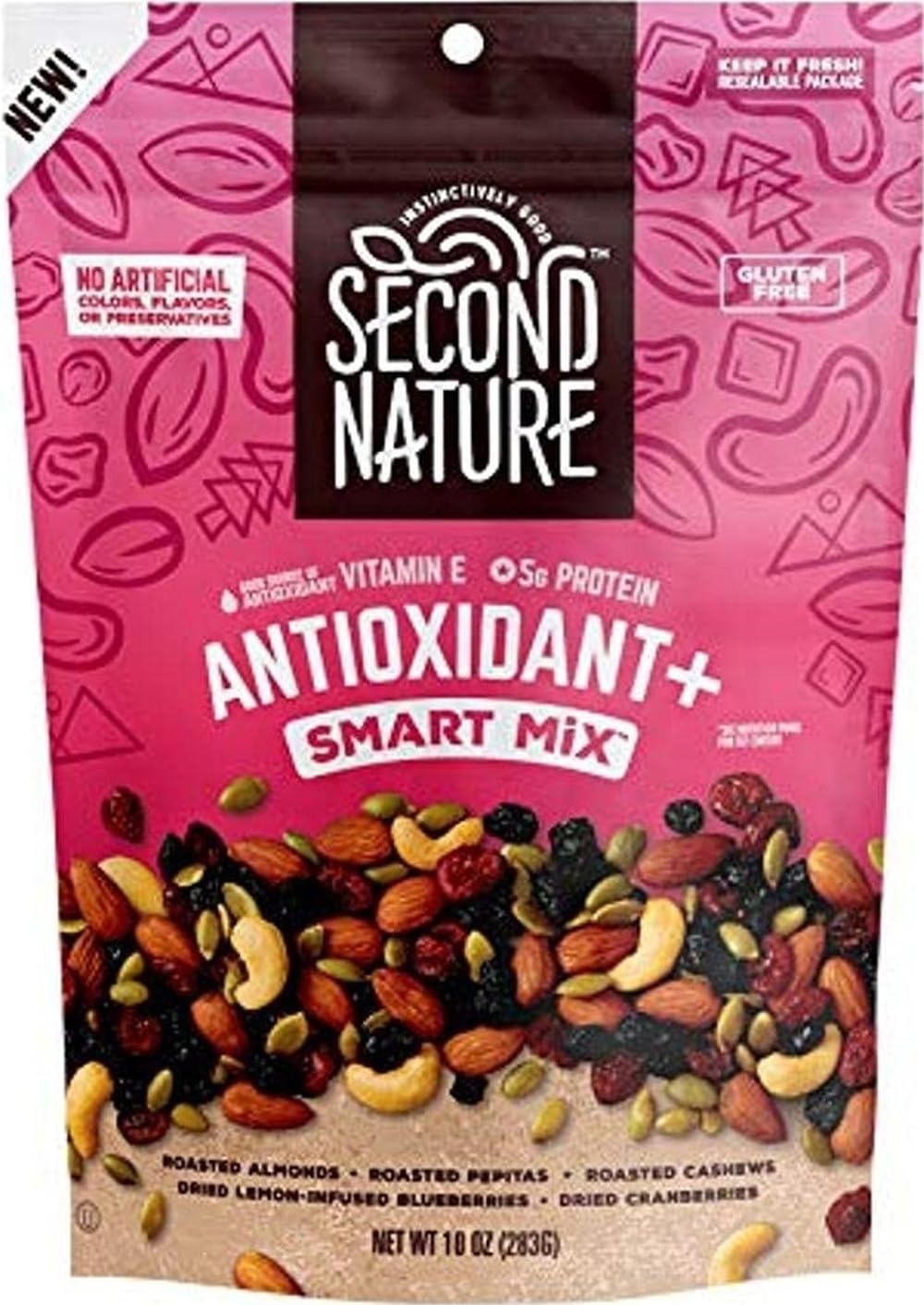 Second Nature Antioxidant+ Smart Mix, Good Source of Vitamin E, No Artificial Colors, Flavors or Preservatives, Low Sodium, Kosher, Gluten Free, 10 oz (Pack of 1) | Vitamin E, No Artificial Colors, Flavors or Preservatives, Low Sodium, Kosher, Gluten Free