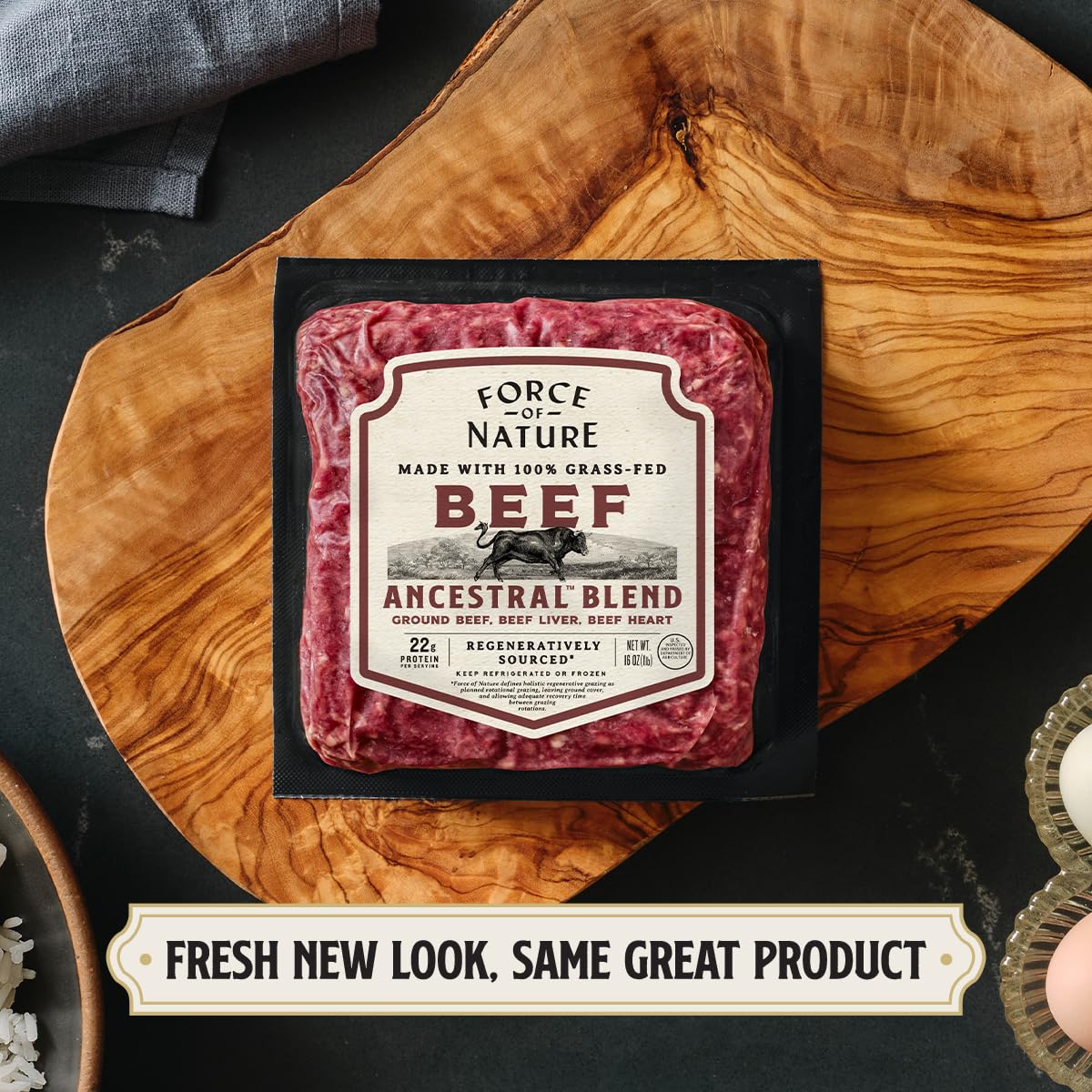 Force of Nature Meats 100% Grass-fed Ground Beef Ancestral Blend | Beef with Liver & Heart | Regenerative | 16oz