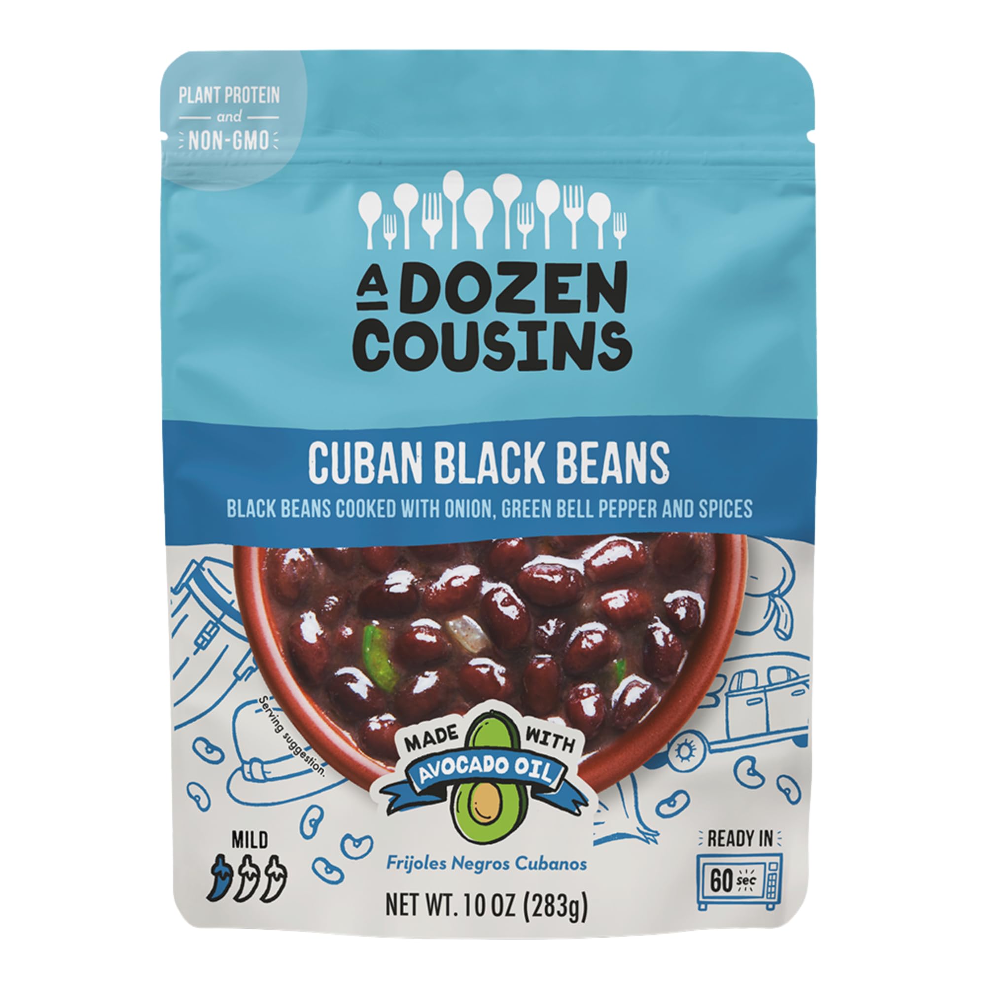 A Dozen Cousins Cuban Organic Black Beans, Plant Protein & Fiber, 1-Pack | Ready-to-Eat Microwave Seasoned Black Beans Pouch, Non-GMO, Avocado Oil, Gluten Free, BPA-Free, Heat & Eat 60-Second Side