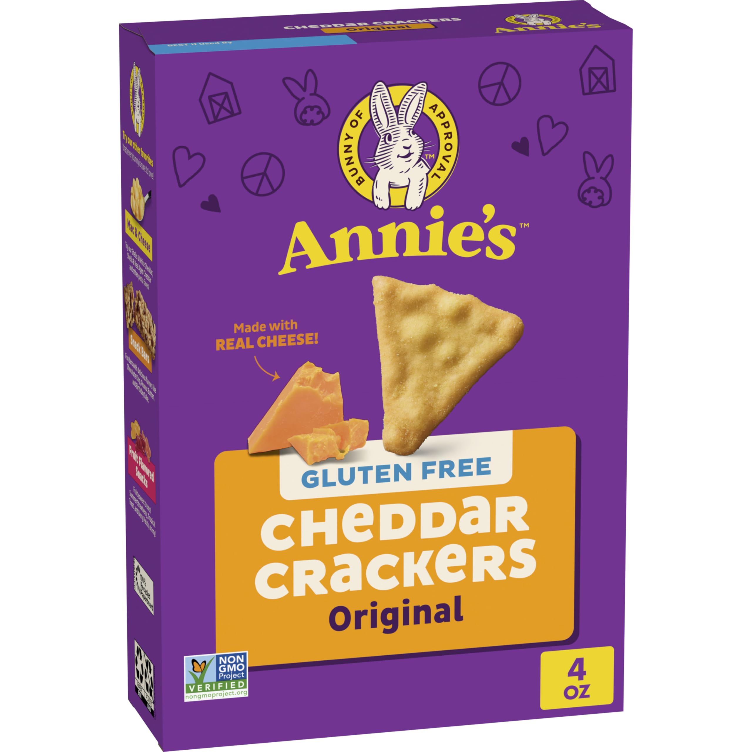 Annie's Gluten-Free Cheddar Crackers, Non-GMO, Real Cheese, 4 oz | Non-GMO Project Verified, No Artificial Flavors or Synthetic Colors, No High-Fructose Corn Syrup, Great for Lunchboxes